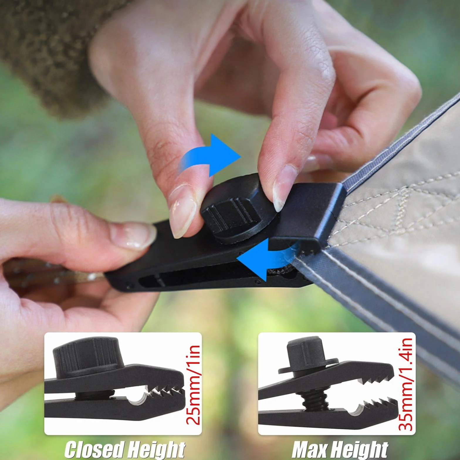 Mollette per tende e teloni, 20 pezzi Tarp Clip di tela di sostegno, Multifunzionale Clip di tenda in plastica nera,Morsetti a vite a prova di vento per tende da campeggio