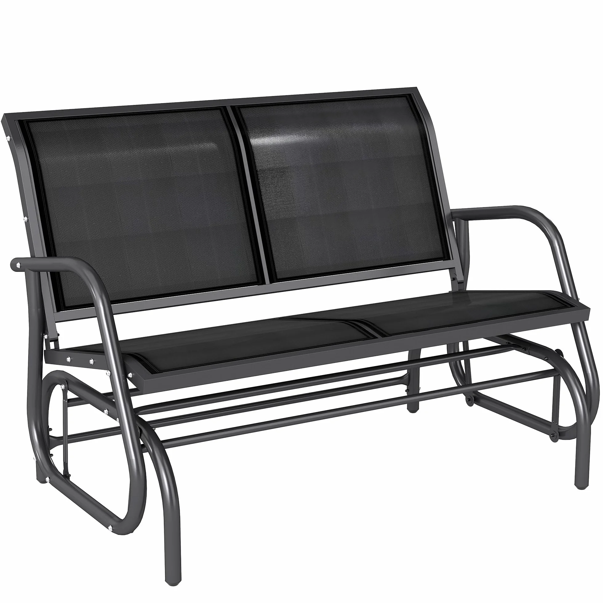 Outsunny Panchina a Dondolo da Giardino a 2 Posti in Metallo e Tessuto a Rete Traspirante, 120x70x85cm, Nero