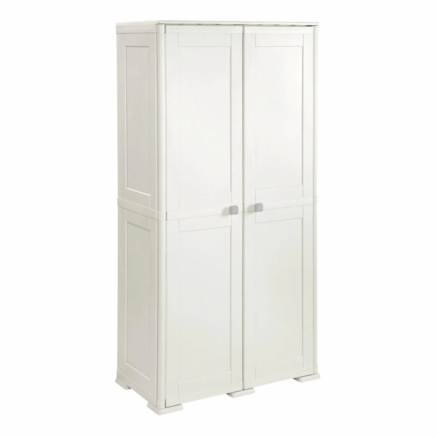 Armadio Alto in Plastica 79x43x164 cm. con 2 Ante e Vano Portascopa – Mobile Contenitore Multiuso Salvaspazio per Organizzazione Casa, Lavanderia e Ripostiglio (Panna)