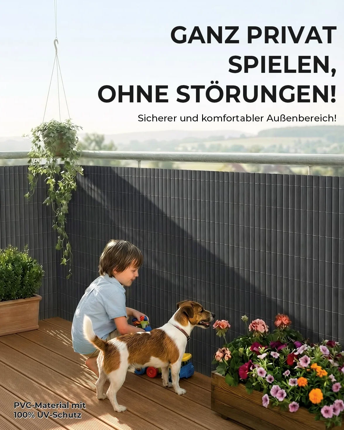 paramondo Canniccio PVC Recinzione Frangivista Triplo Rinforzo Paravista, Resistente ai Raggi UV Resistente, Impermeabile, Protettivo Frangivento per Giardino, Balcone & Terrazza, 150 x 300 cm, Grigio