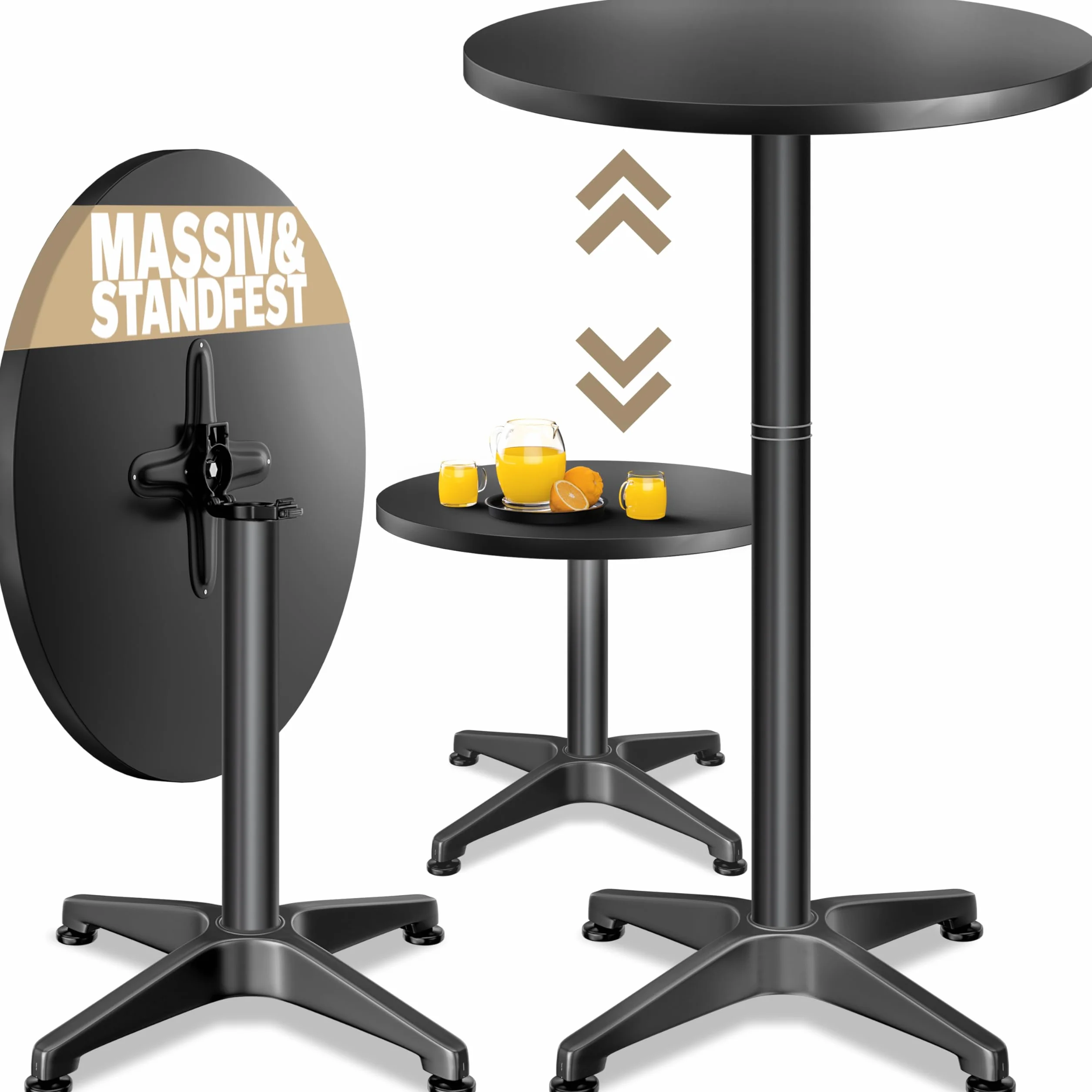 Casaria® Tavolo da Bar 2in1 Regolabile Pieghevole 70 cm/115 cm in Alluminio Ø 60 cm Tavolino da Esterno Interno Nero