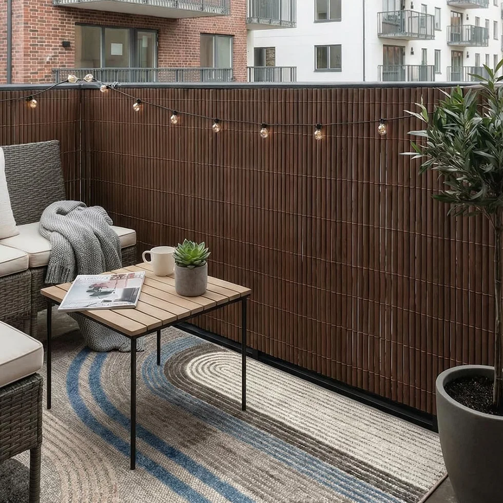 Mazovia Frangivista Balcone, Terrazzo, Giardino, PVC, 150x500 cm, Marrone, Resistente alle Intemperie e ai Raggi UV, Moderno Frangivento, Coperture Ombreggiante, Tutto L'Anno, Senza Fori