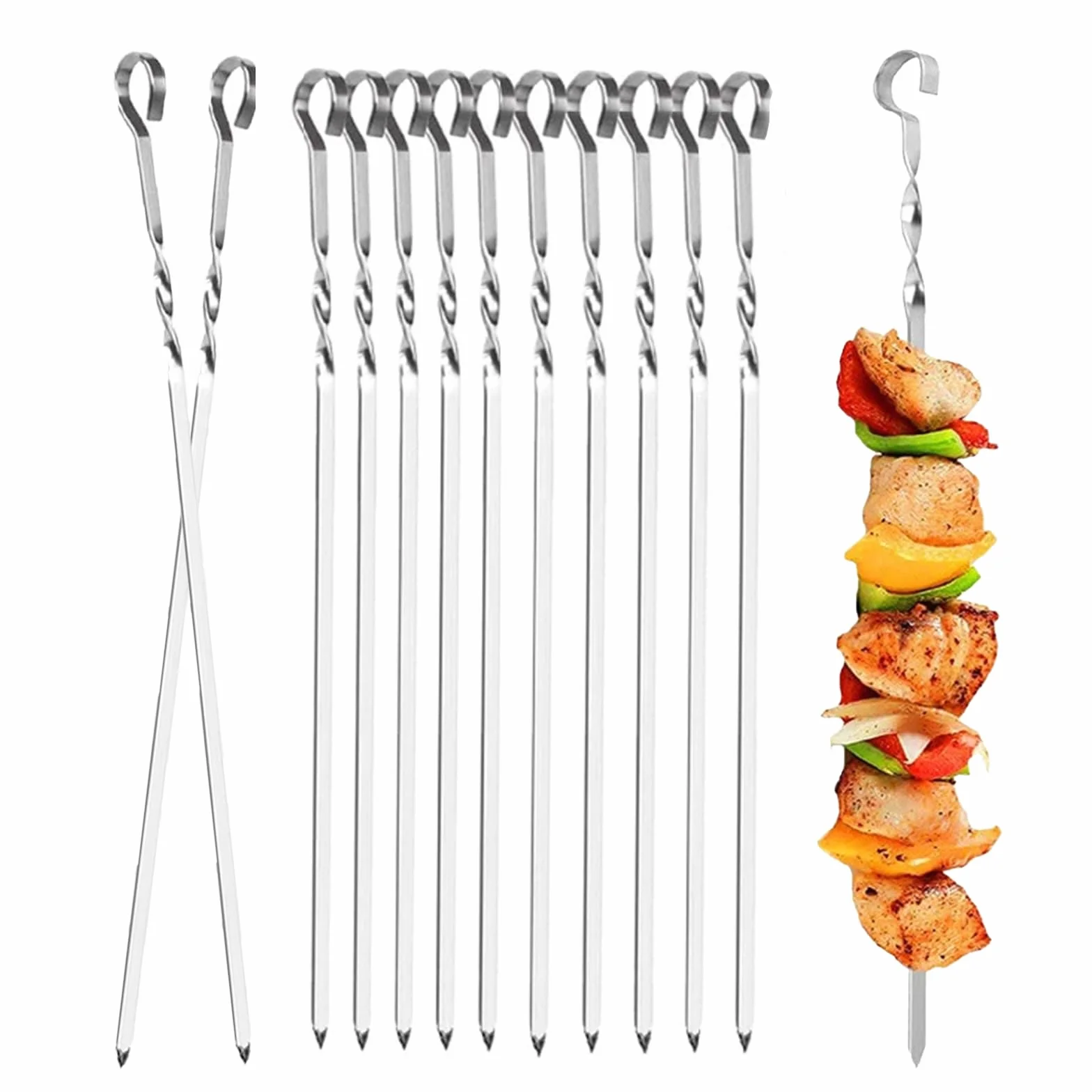 12 spiedini per barbecue in acciaio inox, spiedini lunghi da 39 cm, spiedini da barbecue in acciaio inox, per falò o barbecue