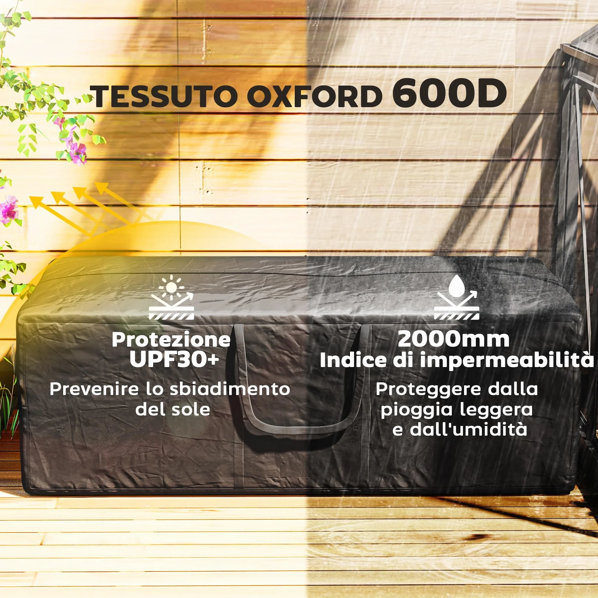 Outsunny Borsa per Cuscini da Giardino, Borsa per Albero di Natale da 840L Impermeabile, Custodia Portaoggetti da Giardino Pieghevole in Tessuto Oxford 600D con Doppia Cerniera e Maniglie, Nero
