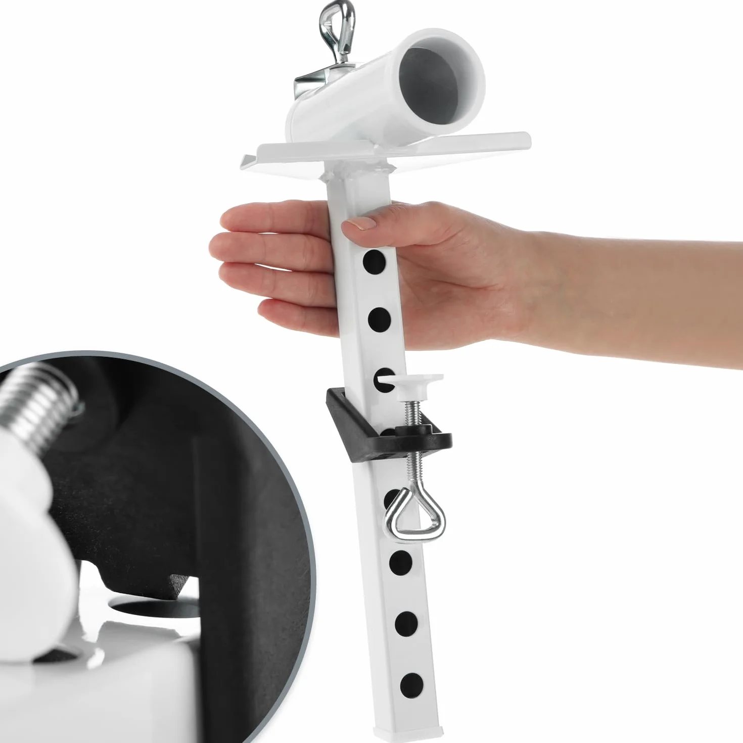 com-four® Porta ombrellone in Metallo Verniciato a Polvere - Porta ombrellone per ringhiere, pareti e parapetti di balconi Larghi (01 Pezzi - Bianco - Extra Largo)