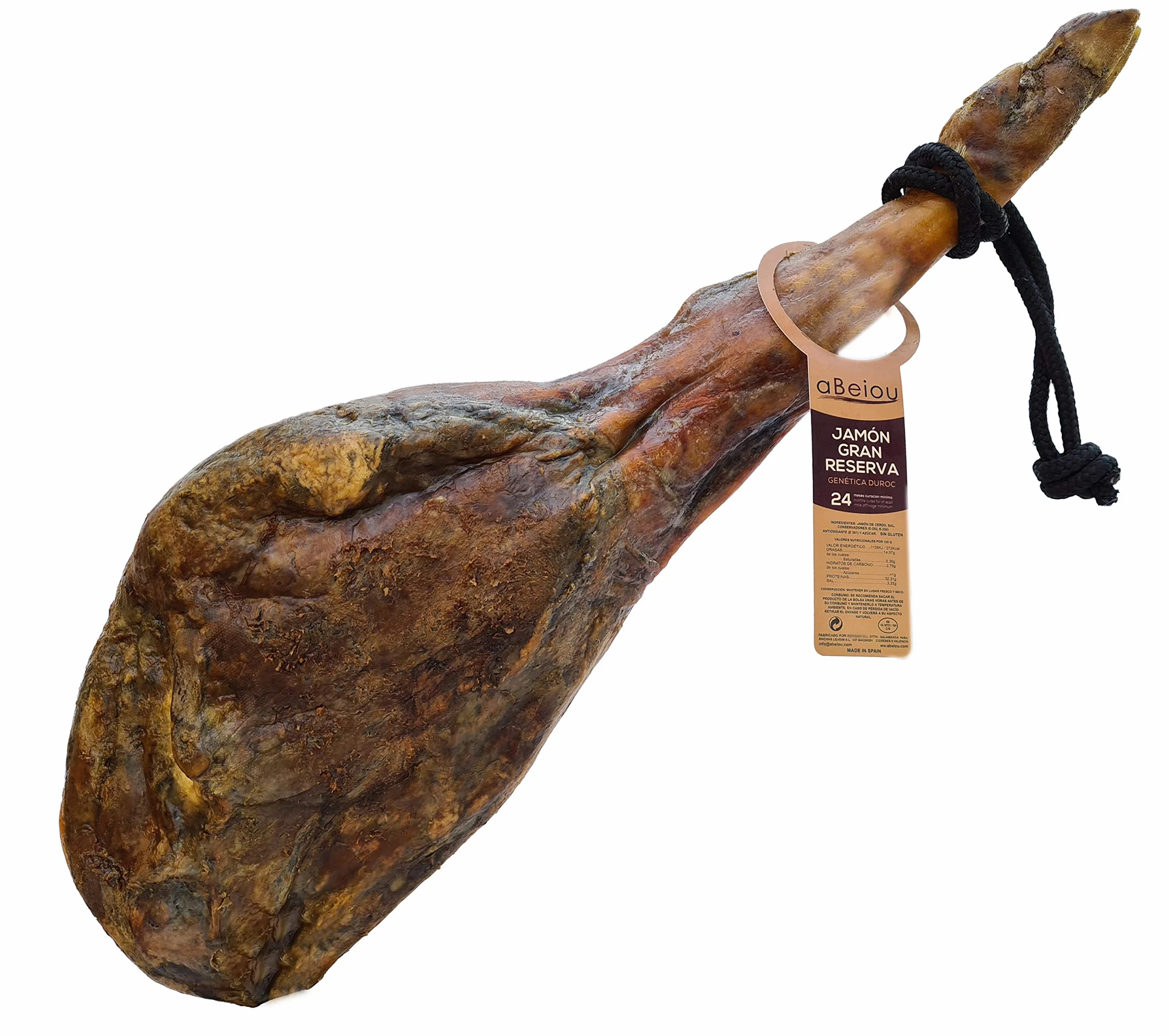 Prosciutto GRAN RISERVA DUROC PREMIUM Intero con Osso 7,6–8,6 kg — Stagionatura +24–25 Mesi — Guijuelo Spagnolo — Sottovuoto — Jamón Serrano — aBeiou