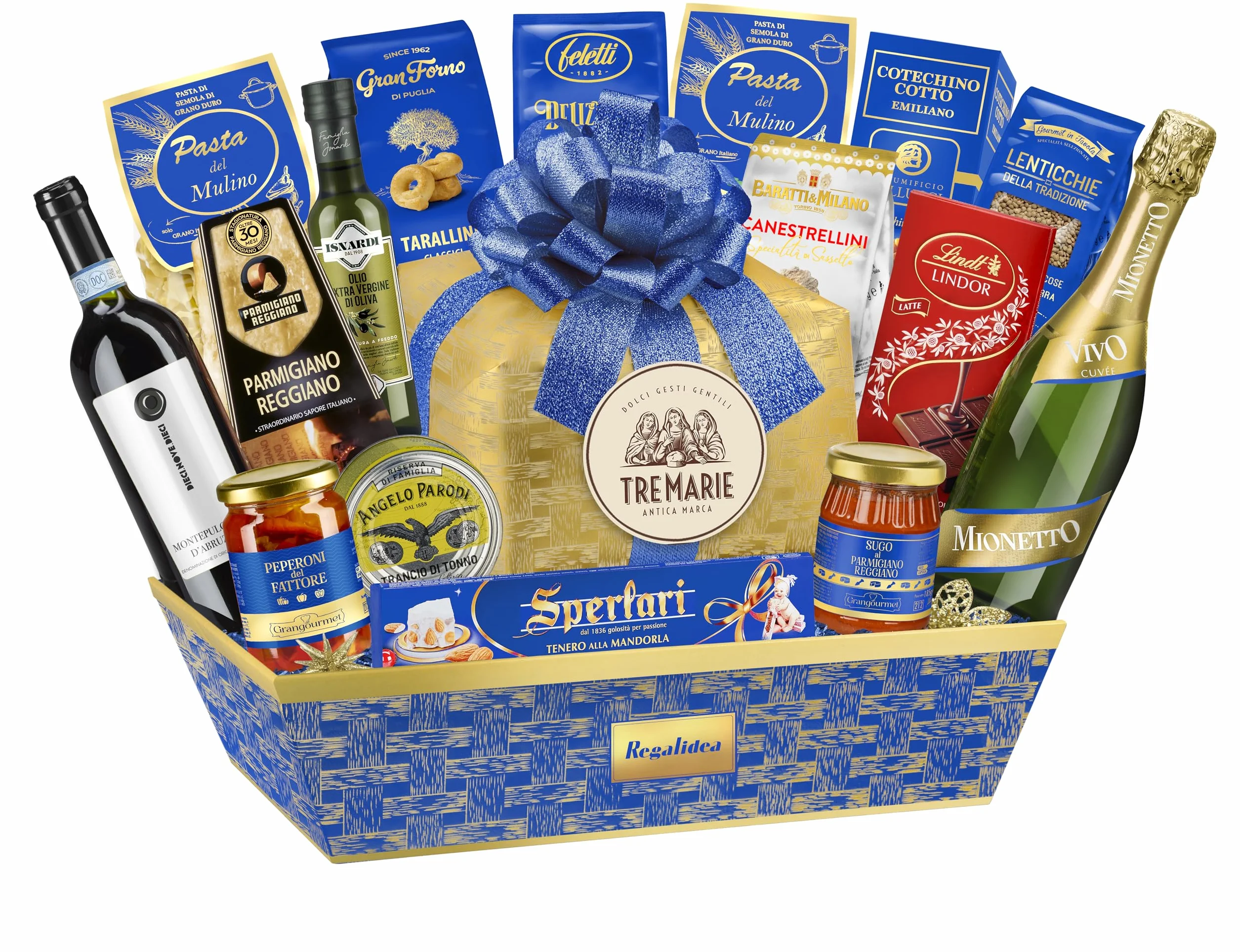 Cesto Natalizio Regalidea “Gran Regalo” con specialità Gastronomiche Tipiche di alta qualità - Confezione Regalo di Natale Gourmet da 17 Pezzi