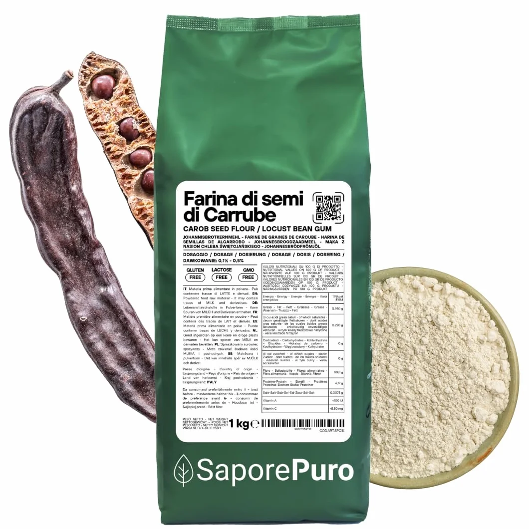 Saporepuro Farina di Semi di Carrube 1000 gr - SENZA GLUTINE - Addensante e gelificante naturale 100% puro - Ideale per Gelati, Sorbetti, Dolci e Salse