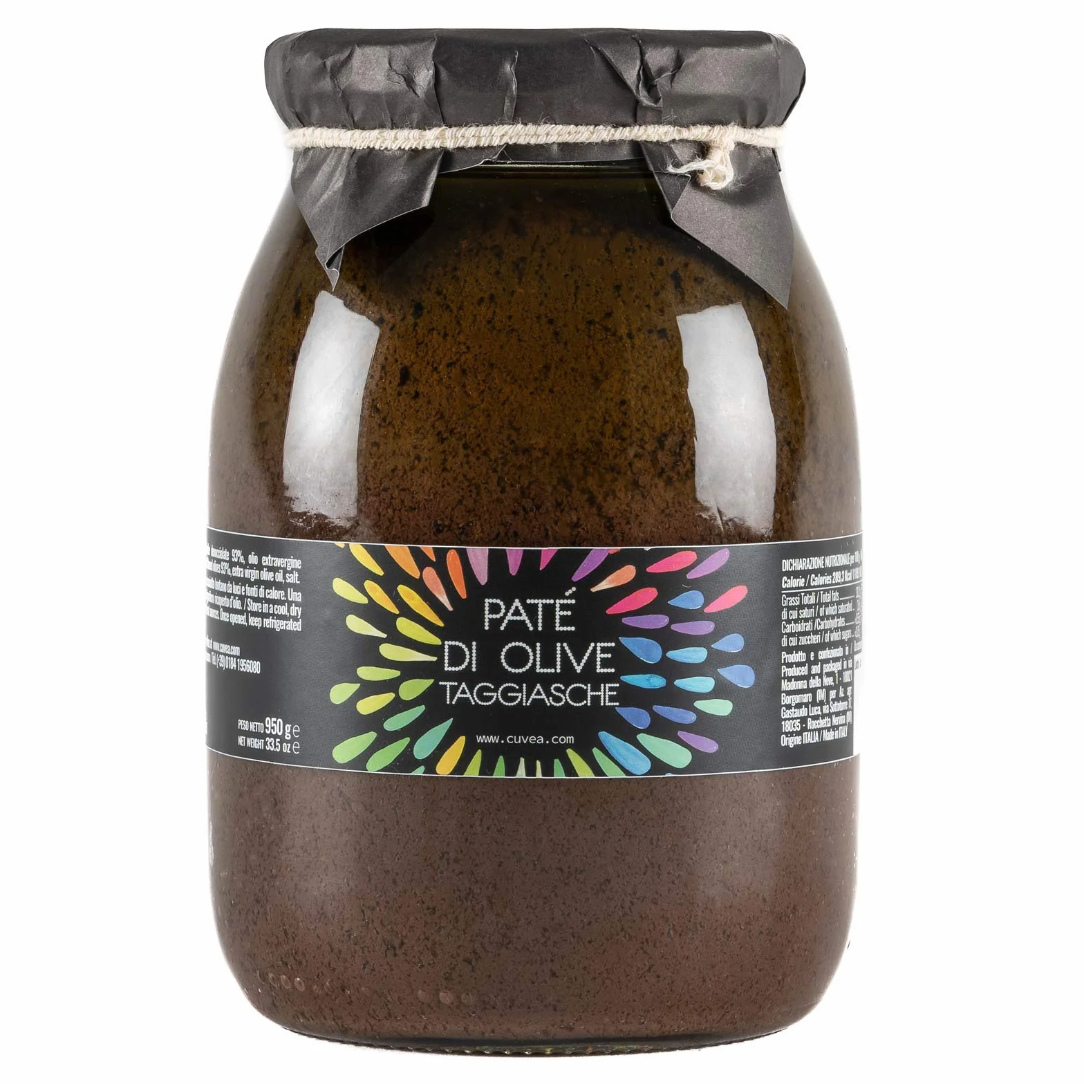 Paté di olive taggiasche Cuvea - 950 g - Solo olive taggiasche, olio e sale: senza conservanti né coloranti
