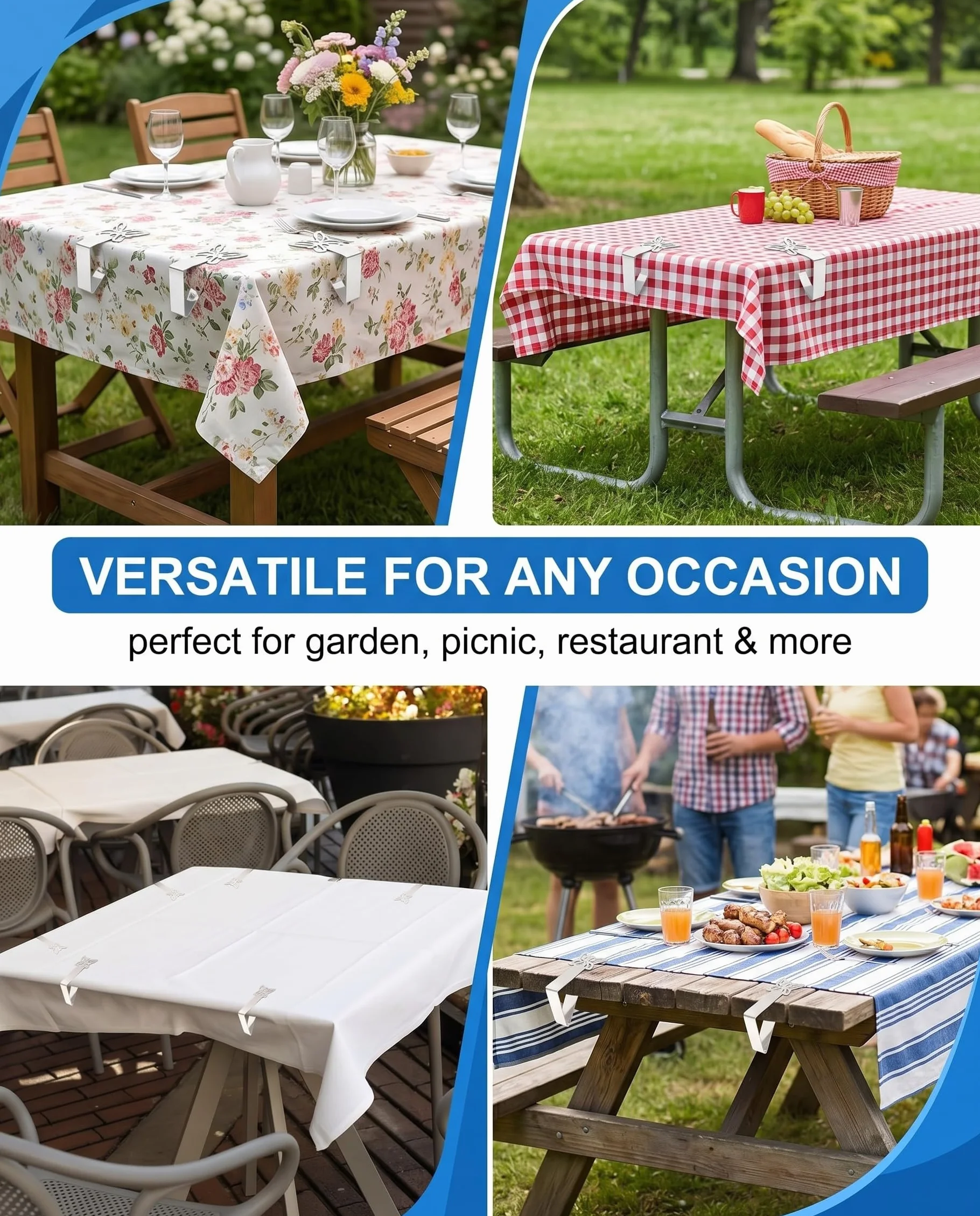 Fermatovaglia da Tavola 4 Pezzi Farfalla Acciaio Inossidabile, Clip Antivento Antiscivolo per Esterno, Giardino, Picnic, Ristorante