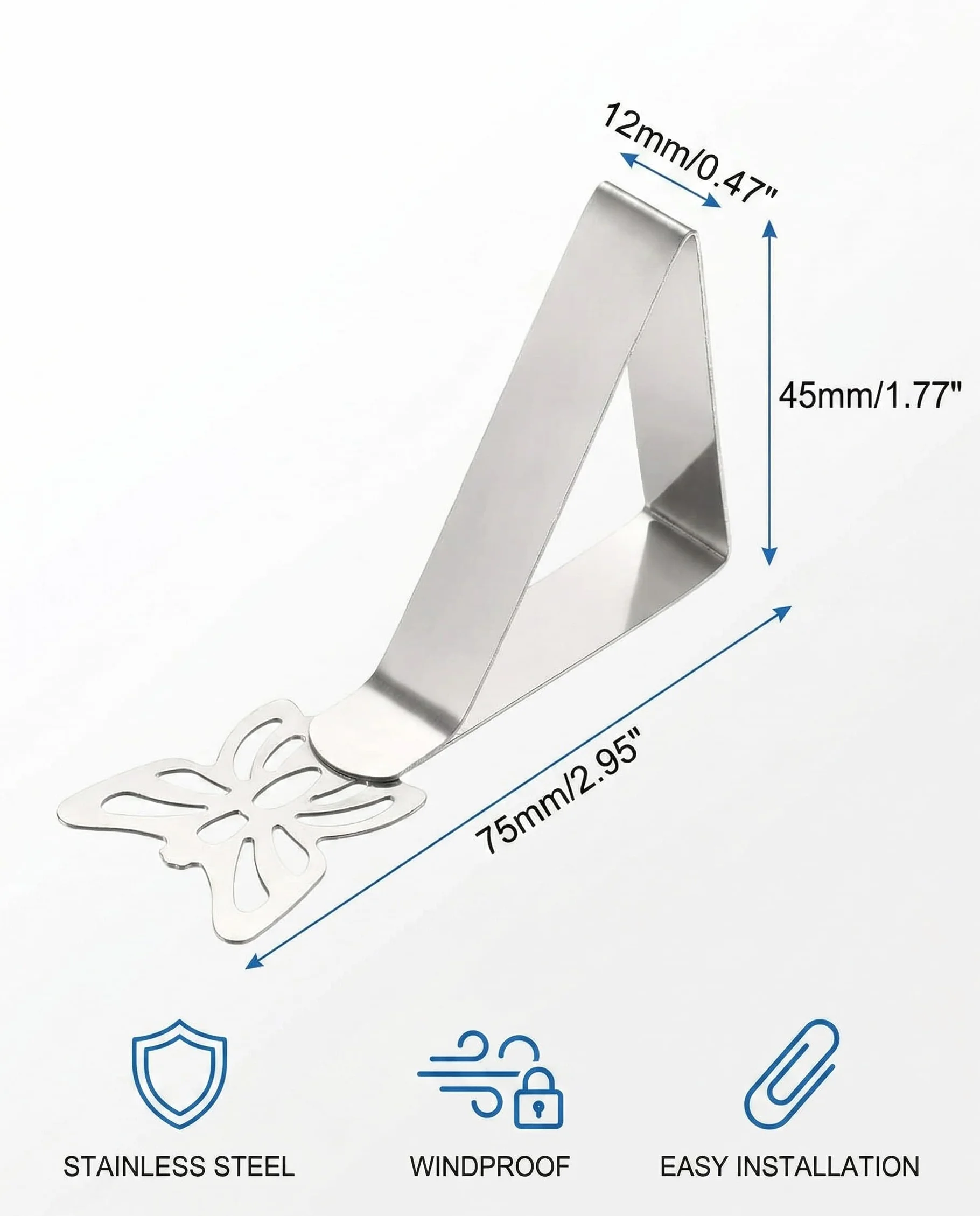 Fermatovaglia da Tavola 4 Pezzi Farfalla Acciaio Inossidabile, Clip Antivento Antiscivolo per Esterno, Giardino, Picnic, Ristorante