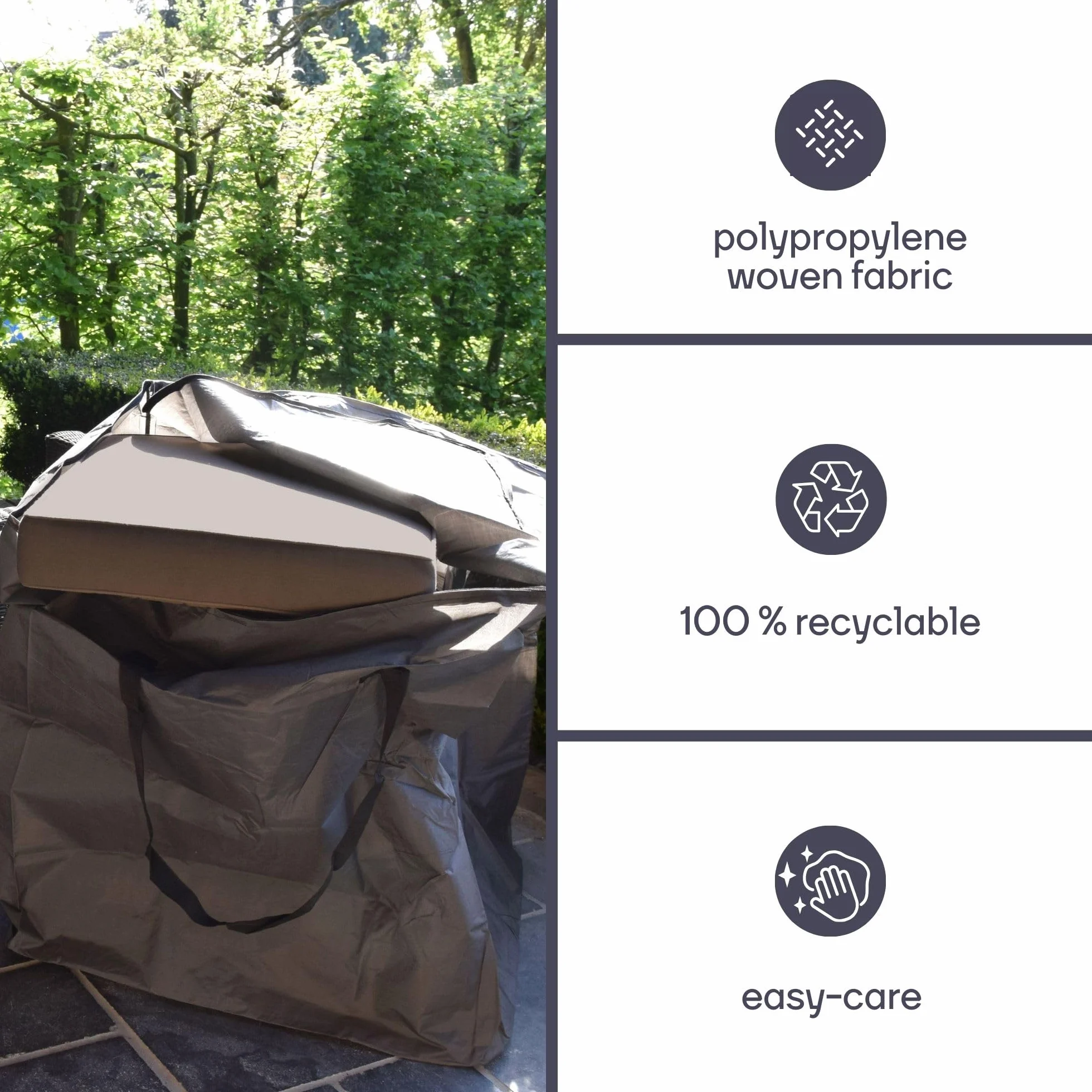 Perel Copertura per cuscini da esterno 75 x 75 x 90 cm, borsa porta cuscini impermeabile, sacca anti UV con maniglie per cuscini da giardino e lounge