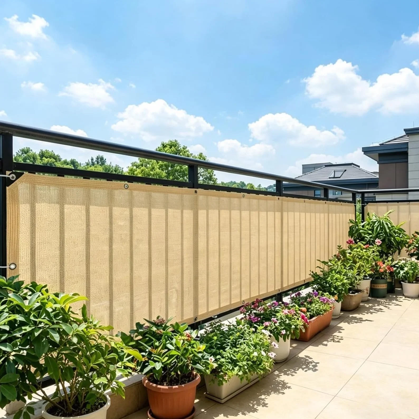 Telo Ombreggiante Beige 2x3m HDPE 90% Protezione UV Rete Parasole | Traspirante con Occhielli,per Balcone, Terrazzo, Giardino, Serra - Effetto Raffreddamento per Estate