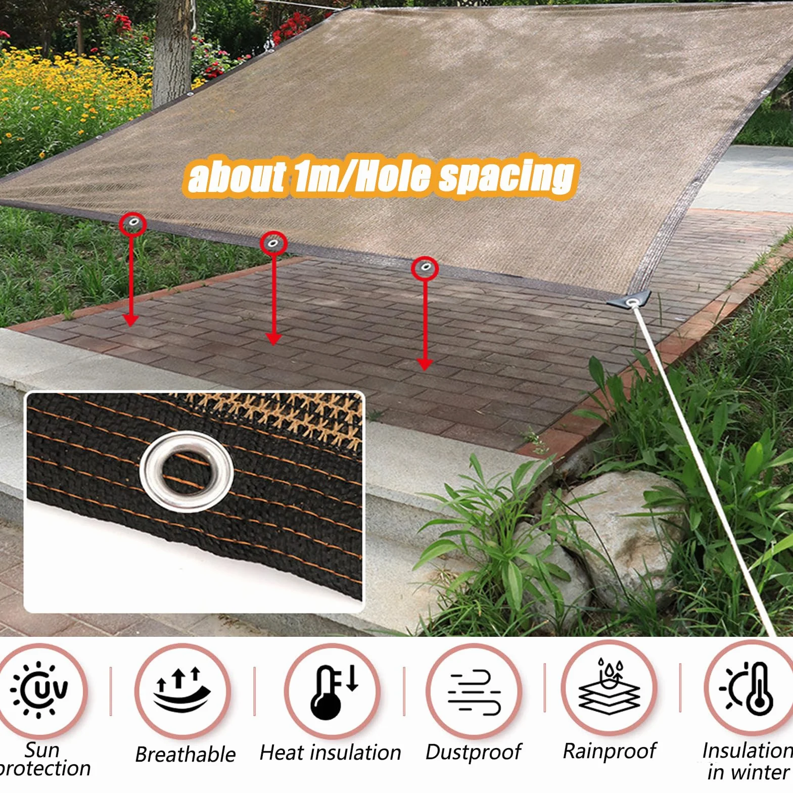 Rete Ombreggiante 3mx4m con Occhielli – 85% di Ombreggiatura – Telo Ombreggiante per Pergola, Patio, Giardino e Serra – Protezione Solare per Esterni Marrone