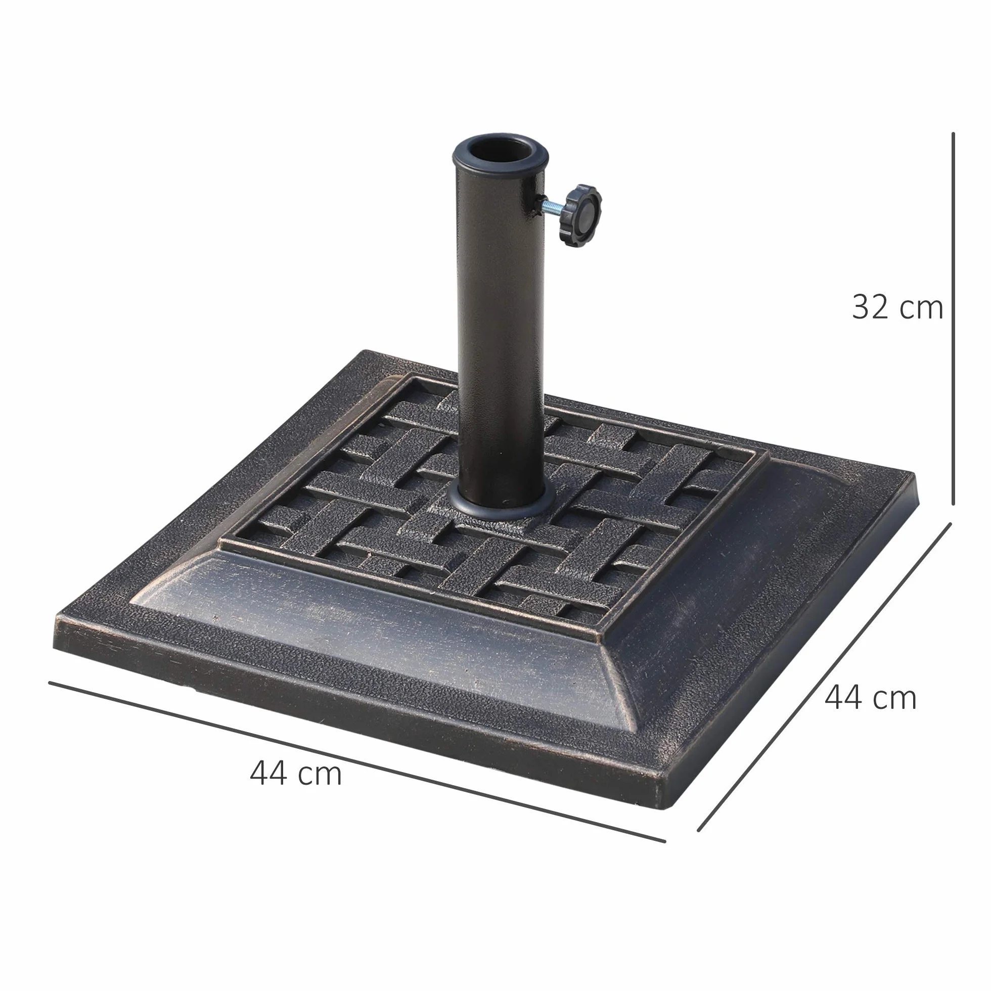 Outsunny Basamento per Ombrellone da Giardino in Resina e Acciaio in Stile Vintage, 44x44x32cm, Nero e Bronzo
