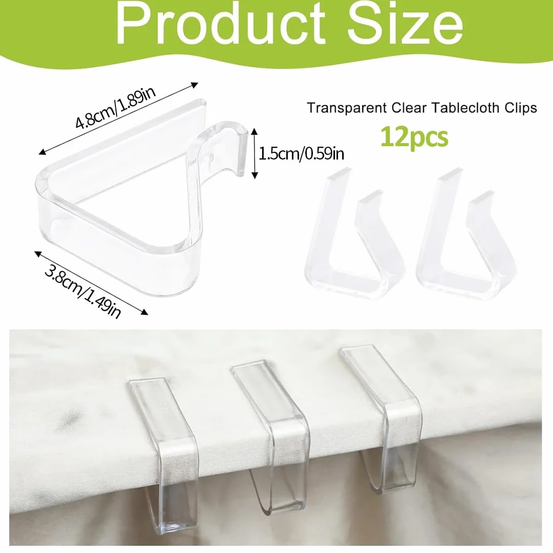 12 Fermagli Tovaglia Plastica Trasparenti per Tavolo da Esterno Ganci Ferma Tovaglia per Barbecue Picnic Feste in Giardino Adatti a Tavoli di Spessore 1.7-3.5cm