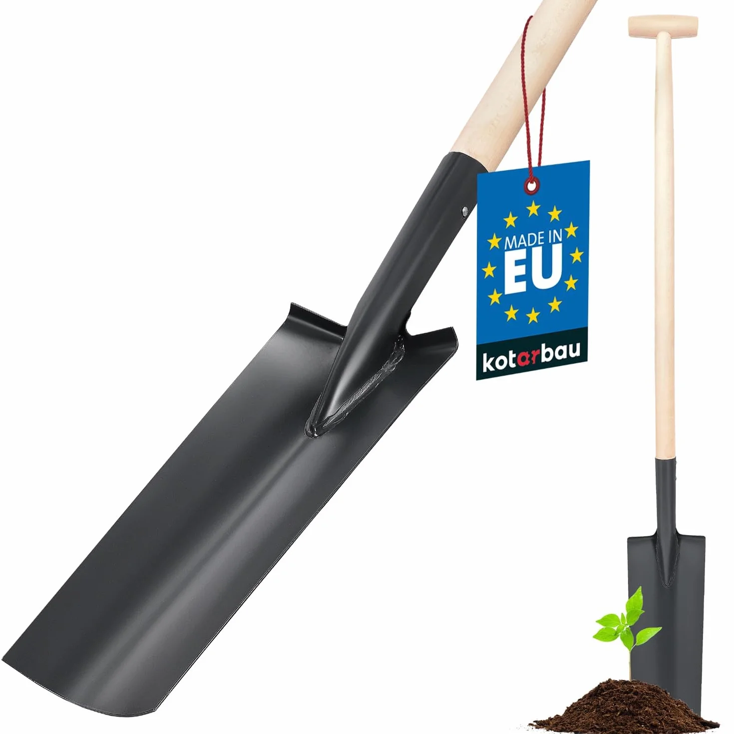 KOTARBAU® Vanga di drenaggio 380 x 147 mm per manico di 38 mm diametro lama in acciaio lunga stretta per trapiantare con manico in legno