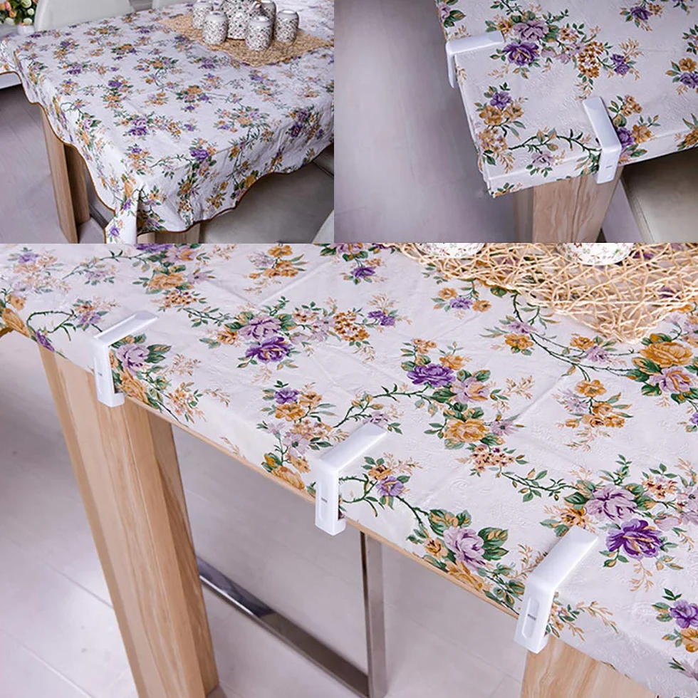 4 mollette per tovaglia, clip in plastica bianca, morsetto alto regolabile, spessore tavolo max circa 4,5 cm, fermaglio per tovaglia per giardino, picnic, feste, cucina e ristorante. 5,8 x 5,8 x 1,5
