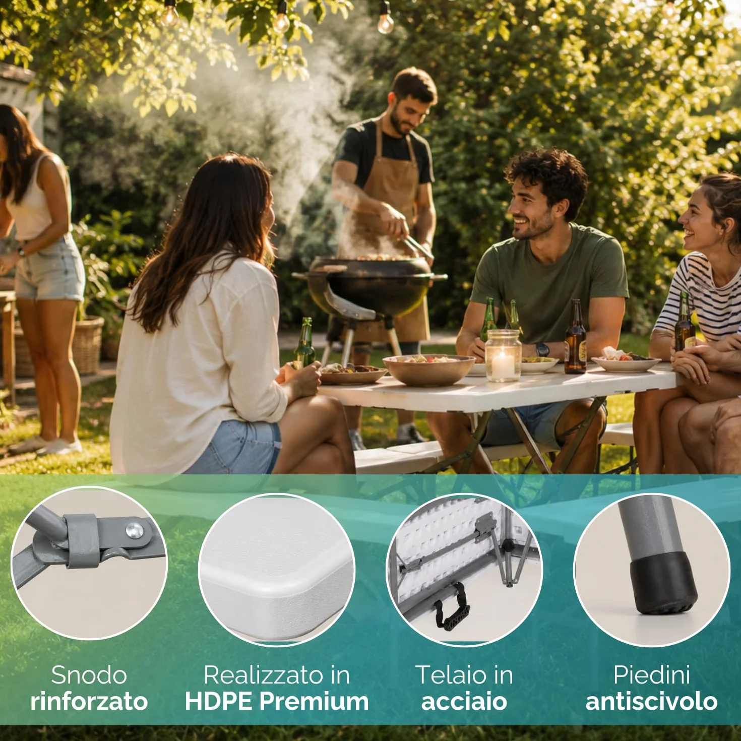 PALUPLUS 2 Panche Pieghevoli da esterno di colore Bianco, Misura 180x29x43 cm, Panchina a Valigetta in Resina e Metallo con maniglia, per giardino, fiera, pic nic, campeggio, Portata 300Kg -8745F -18
