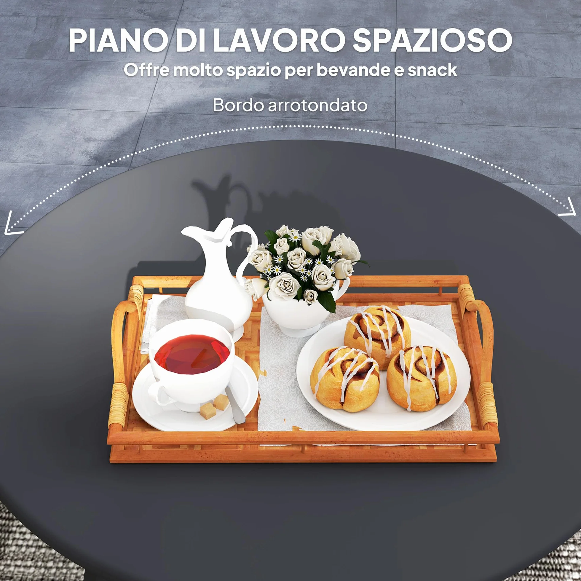 Outsunny Tavolino da Giardino Rotondo stile Industriale con Piedini Antiscivolo, Tavolino da Caffè in Metallo, per Balcone, Giardino, Terrazza, Soggiorno, Ø70x42 cm, Grigio Carbone