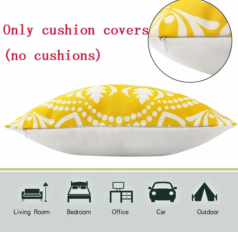 Federa per cuscino per esterni, impermeabile e resistente alle intemperie, cuscino da giardino per divano, sedia, salone, 18 x 18 pollici, colore giallo