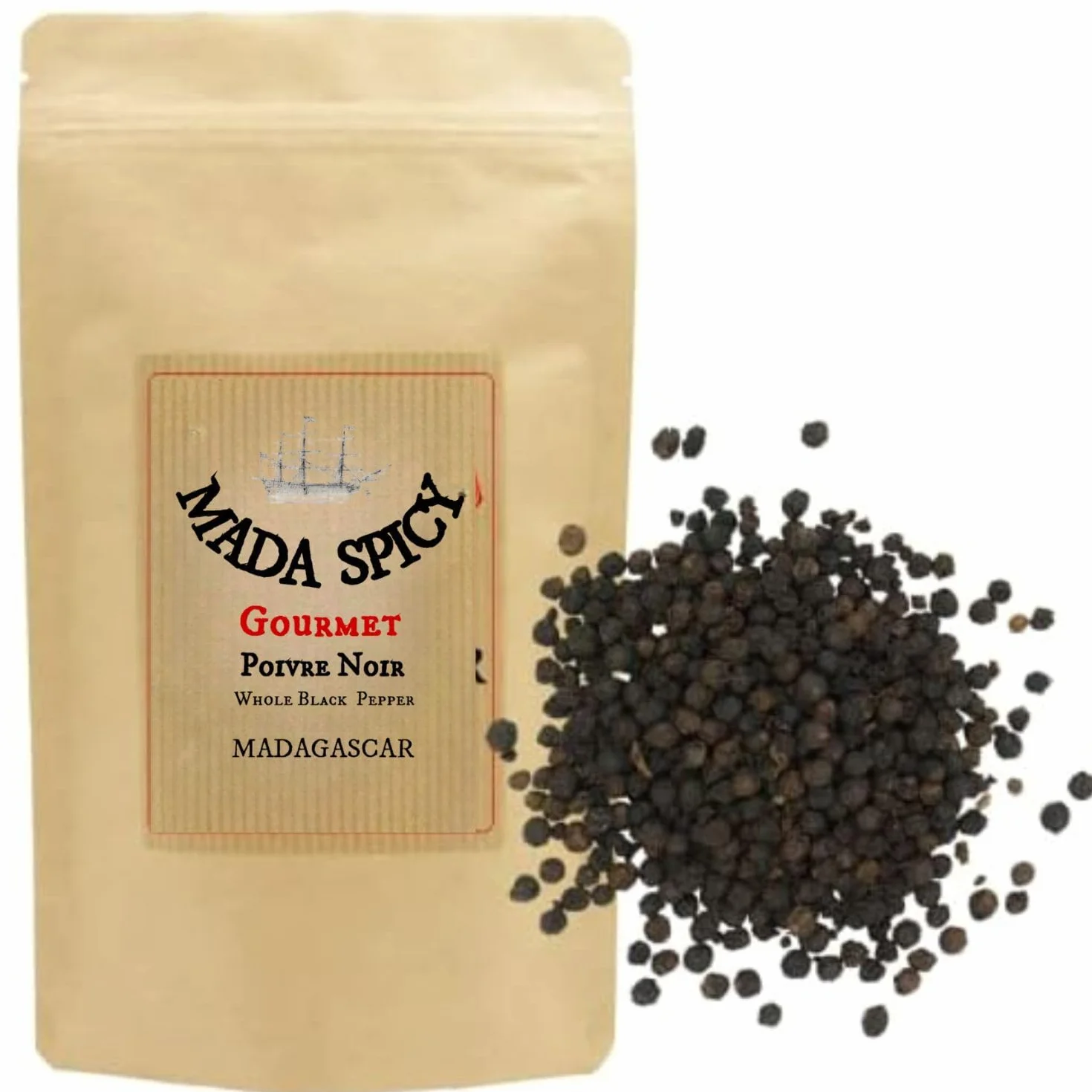 Pepe nero grani di Madagascar 510g. Primissima qualità. Bustina richiudibile.