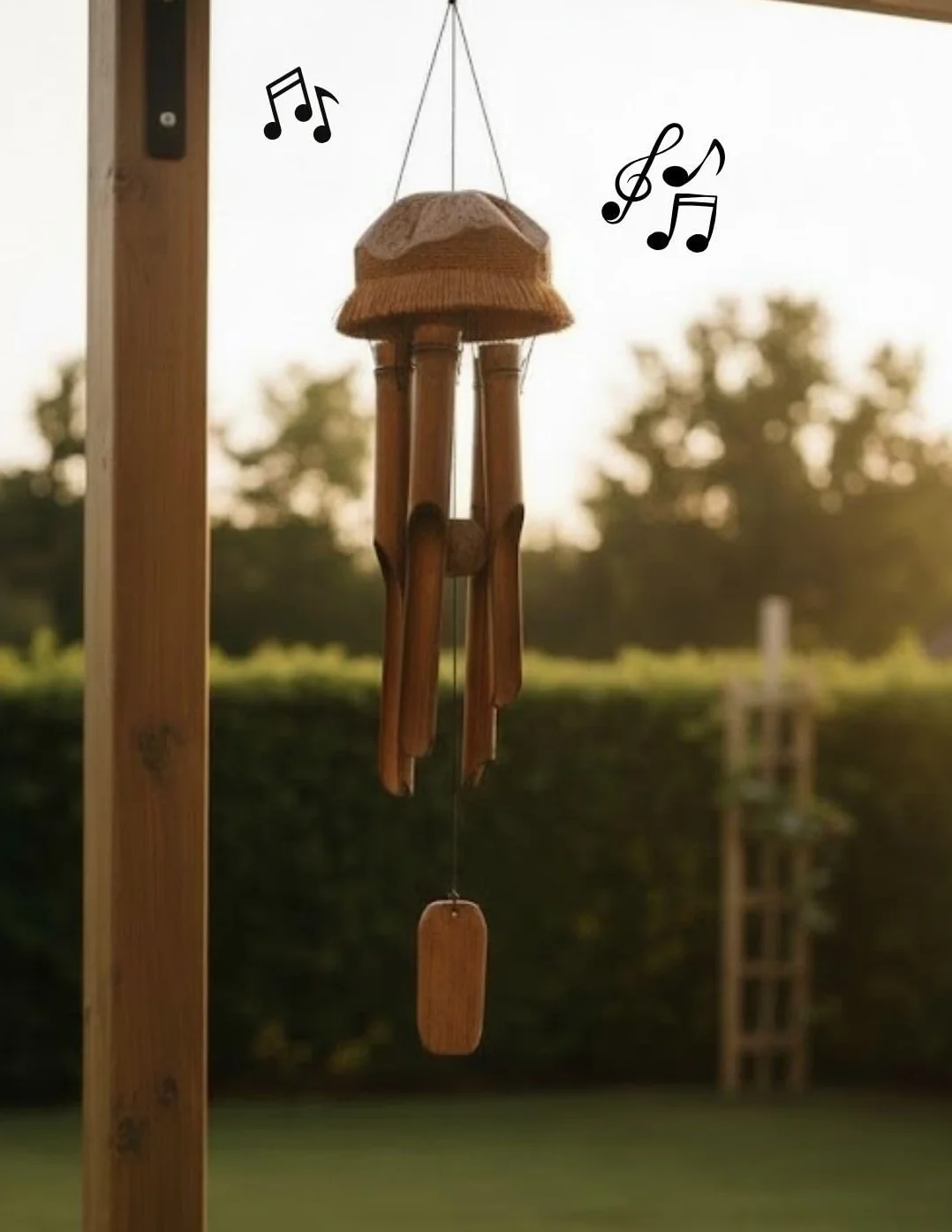 Chimes a vento, in legno di bambù e noci di coco. per interni o esterni.