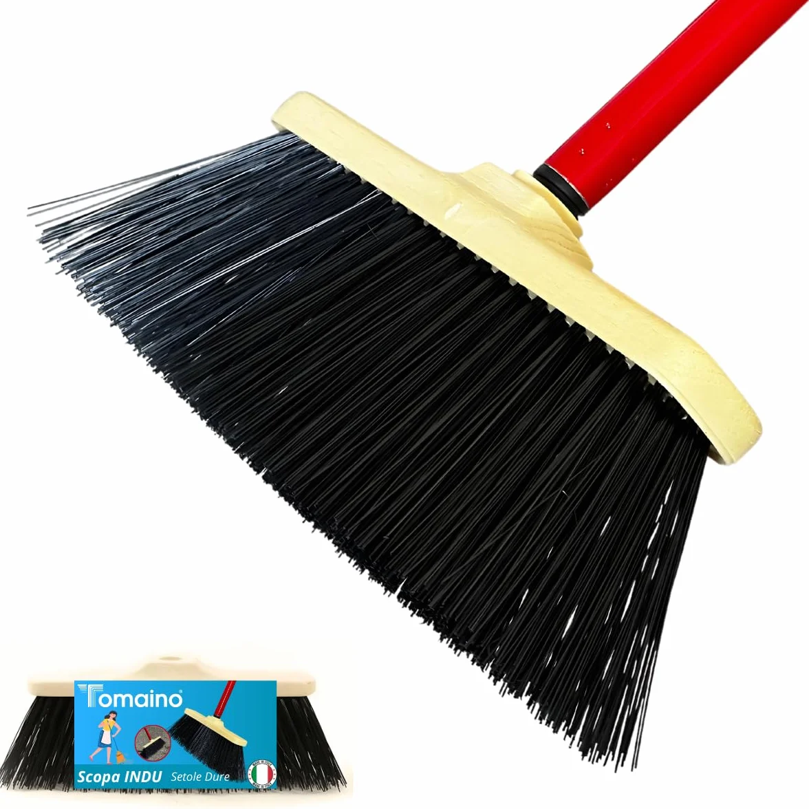Tomaino - Scopa Da Esterno con Setole In Plastica Dure - Scopetta Ispessita ideale Per Tutti i Pavimenti Ruvidi del Cortile, Giardino, Terrazzo, Balcone, Piazzale, Garage