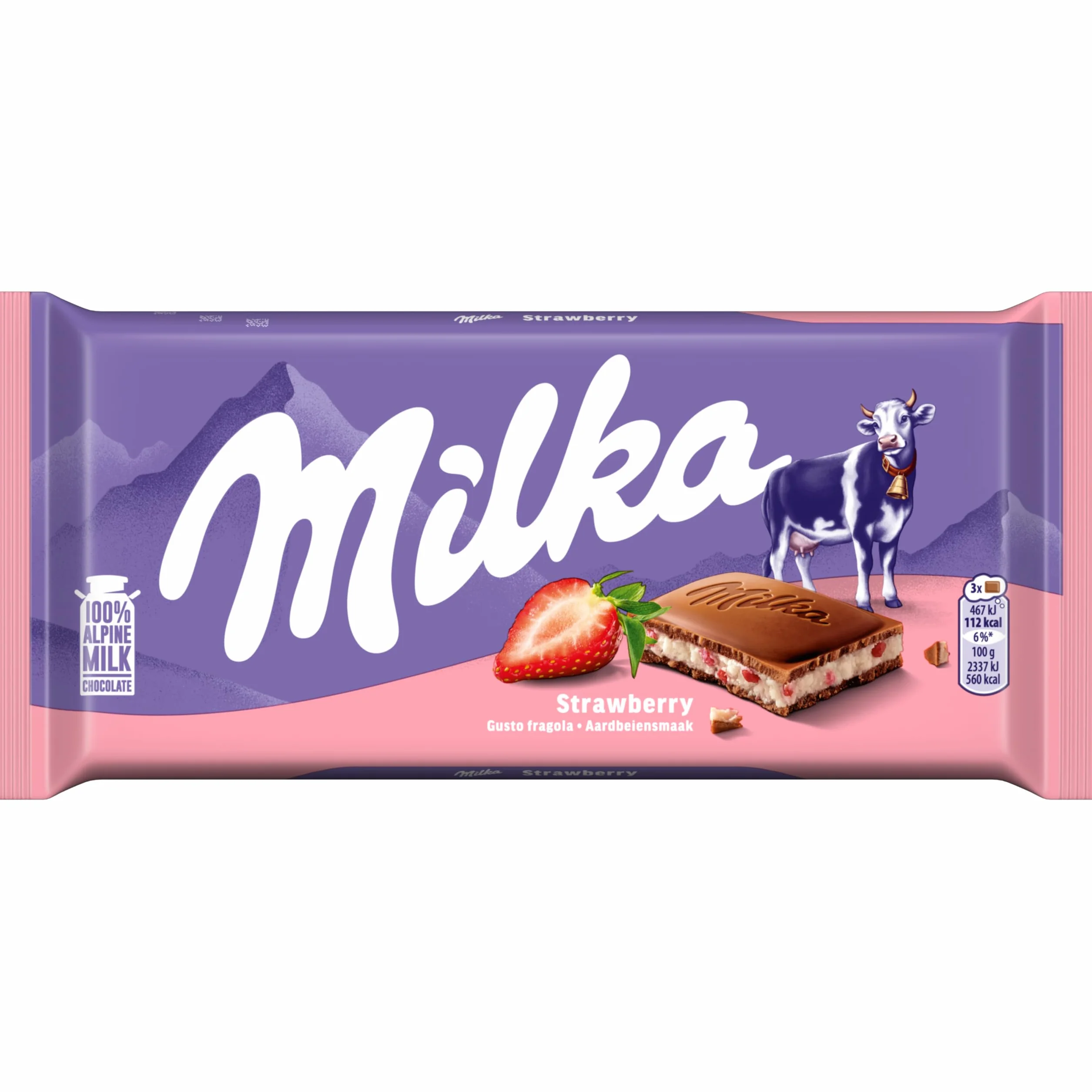 Milka, Fragola e Yogurt, Tavoletta di Cioccolato al Latte Classica con Yogurt e Fragole, Latte 100% Alpino, Cacao Sostenibile, 100g