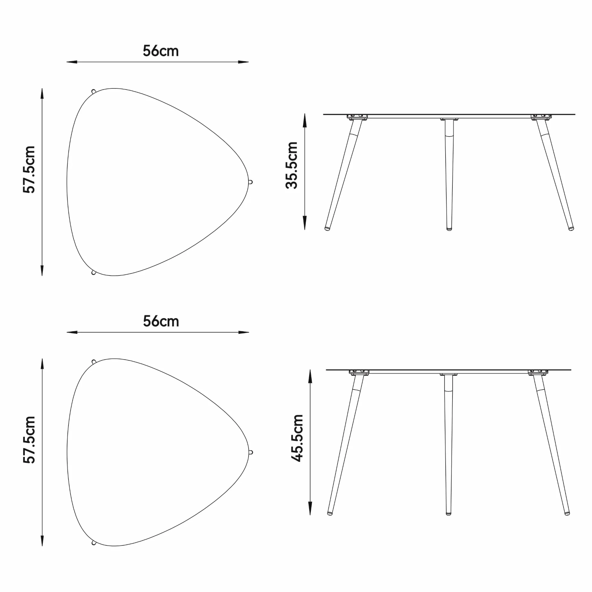 casa.pro Set di 2 Tavolini da Esterno in Acciaio Altezze Diverse Piano Triangolare Curvo con 3 Gambe Ideali per Terrazze Balconi e Giardini Coperti – Grigio Antracite