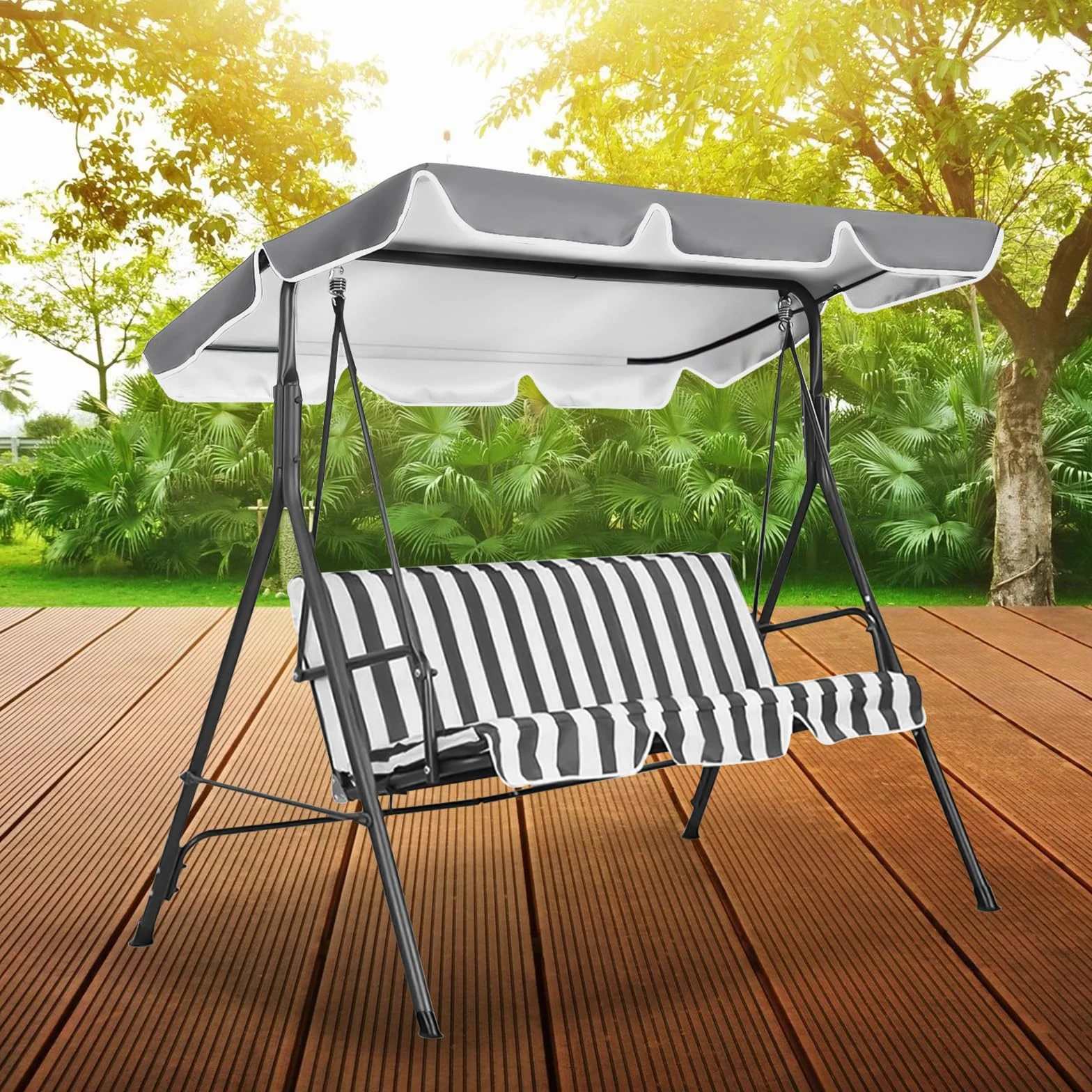 Tettuccio per Dondolo Tetto di Ricambio per Dondolo da Giardino, Copertura di Ricambio Dimensioni 2 e 3 Posti e Vari Colori, 210 x 145 cm (Grigio)