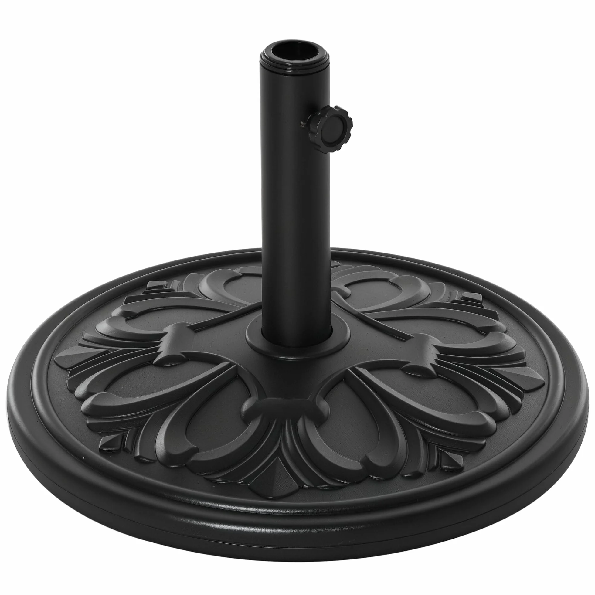 Outsunny Base per Ombrellone Rotonda in HDPE con Disegno Floreale, Base Ombrellone da 13kg con Supporto per Pali da 35-38-48mm, Nero