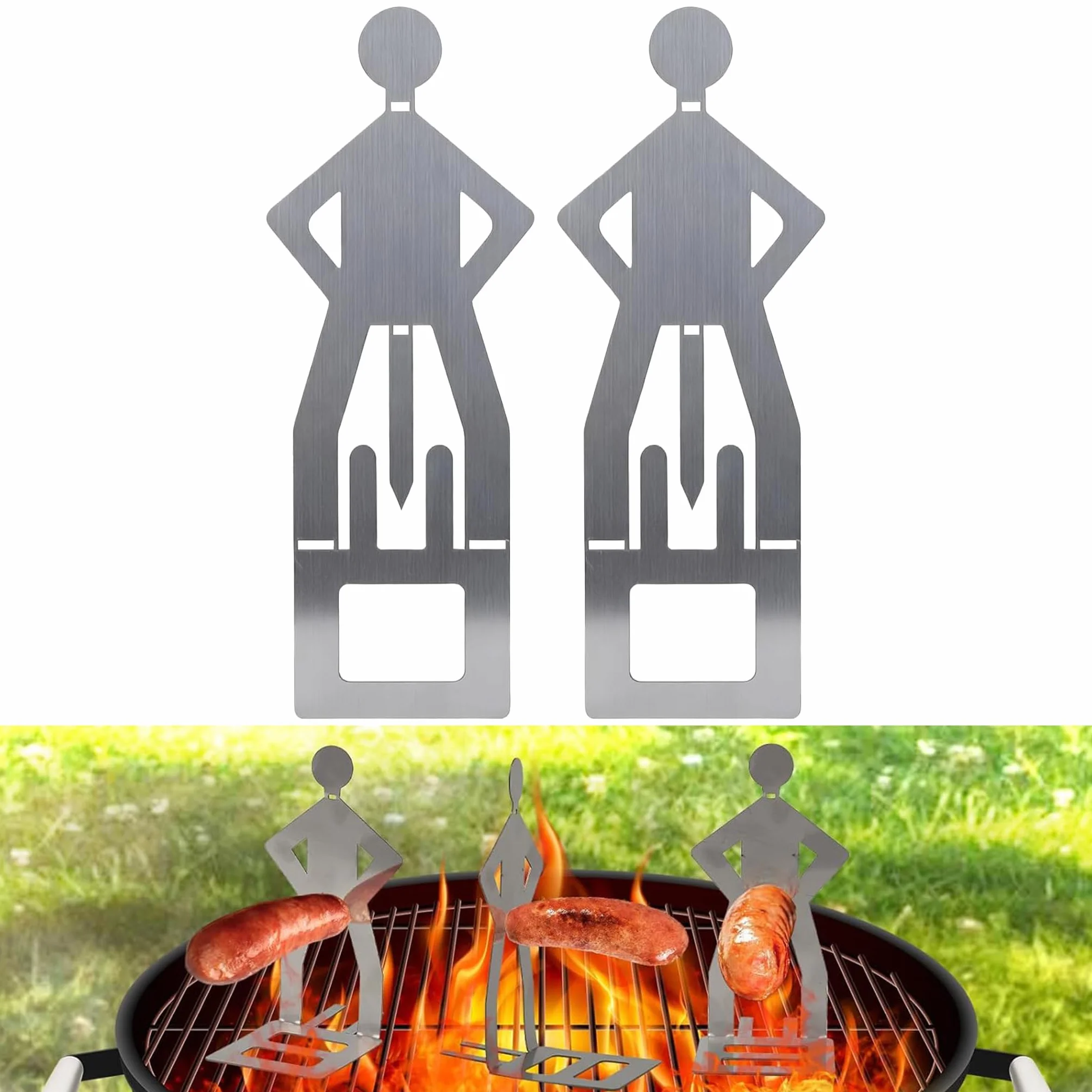 Portasalsicce grigliate 2 Pezzi, Porta-Hot Dog e spiedini per Kebab in Acciaio Inox - Accessori per Barbecue e Gadget per griglia, Regali per la Festa delle Salsicce per Uomini