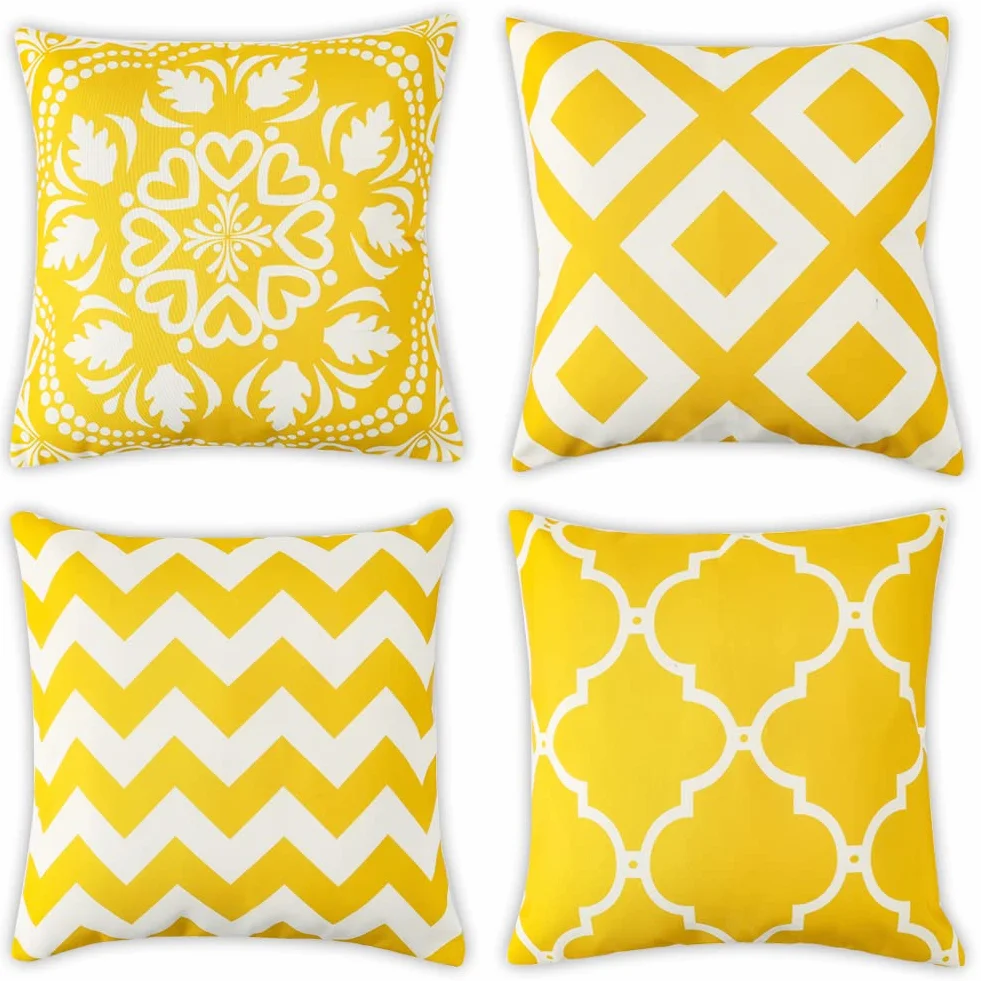 Federa per cuscino per esterni, impermeabile e resistente alle intemperie, cuscino da giardino per divano, sedia, salone, 18 x 18 pollici, colore giallo