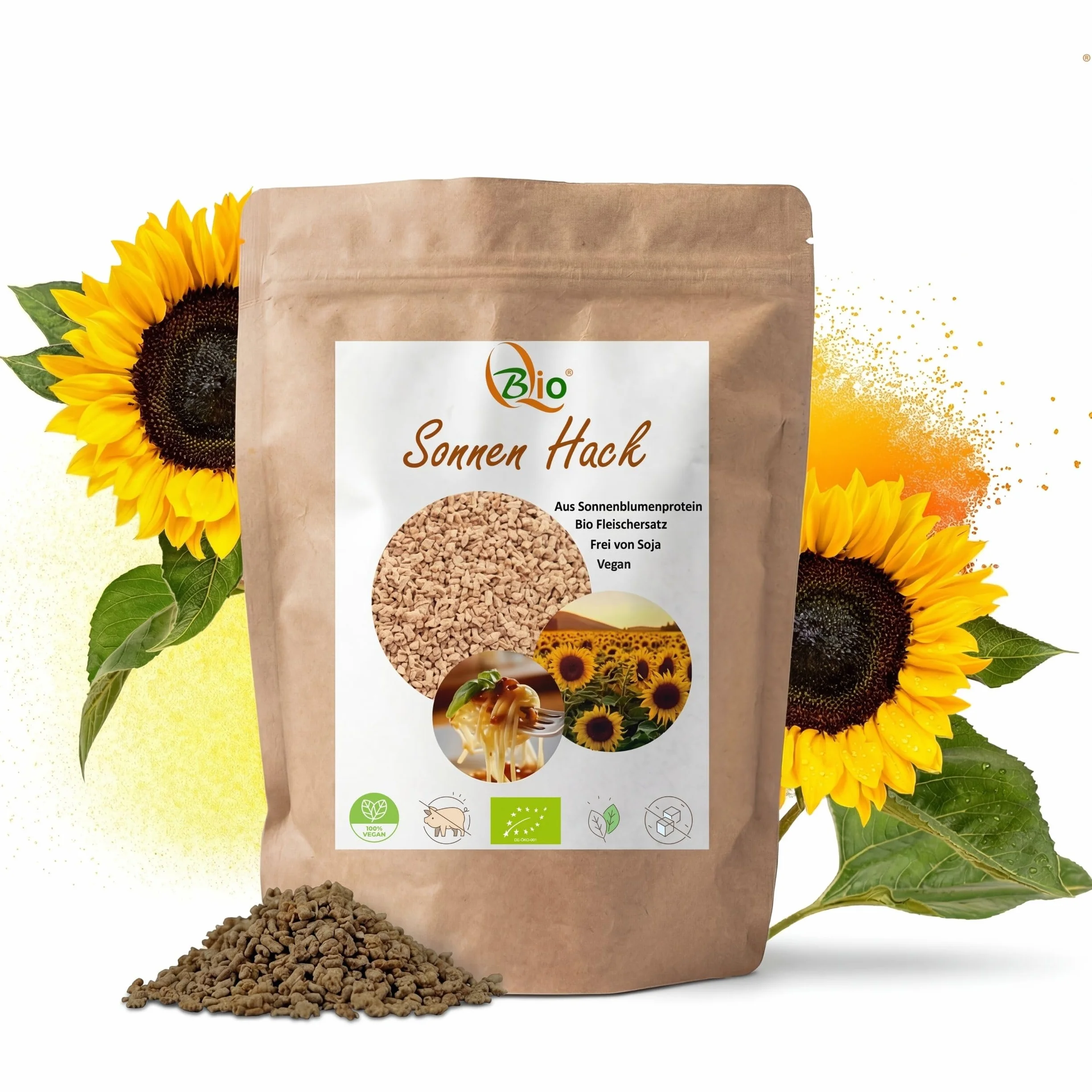 Sostituto della carne proteica di girasole biologico -500 g-Sostituto della carne macinata -Ricco di proteine e povero di carboidrati -Carne macinata di girasole vegana -Senza lattosio e senza glutine