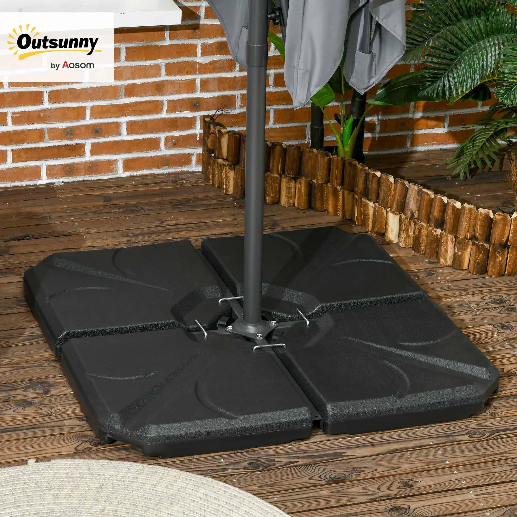 Outsunny Base per Ombrellone in Plastica HDPE da 4 Pezzi, Riempibili con Acqua e Sabbia Fino a 18kg, 103x103x8.3 cm, Nero