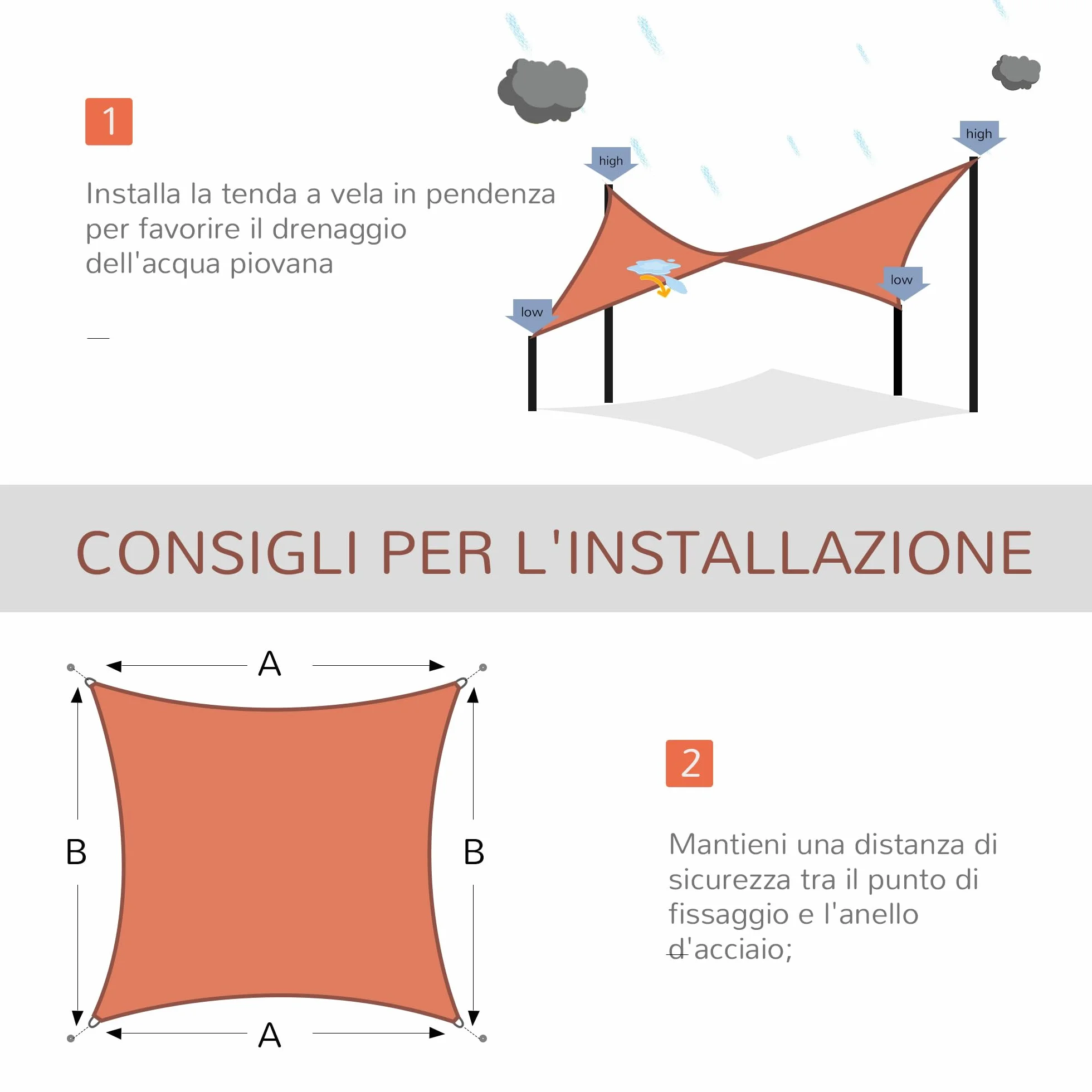 Outsunny Tenda a Vela Parasole Rettangolare Tenda da Sole Protezione Raggi UV in PE 4 x 6m, Rossa