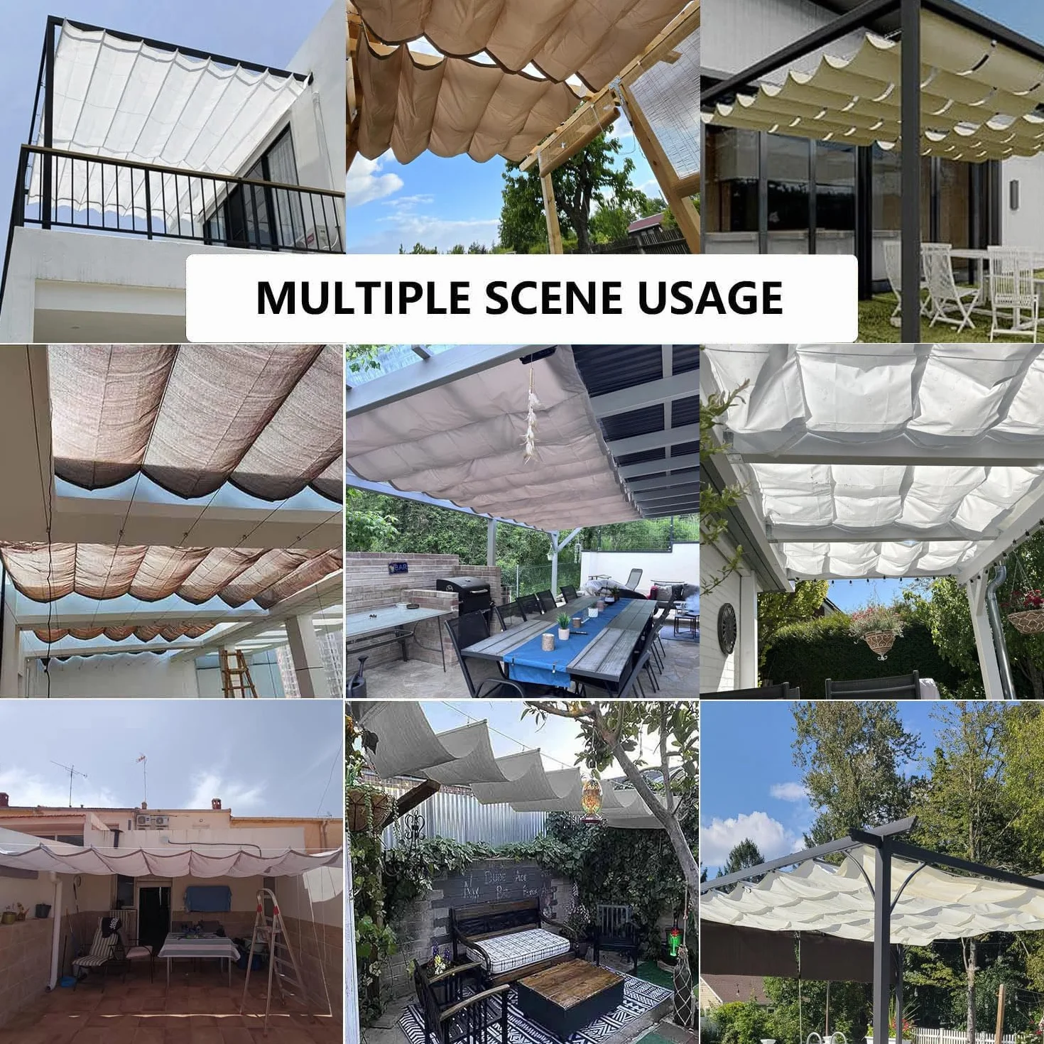 Vela Ombreggianti Onda Retrattile 2.5x2.5m Tenda da Sole per Esterno Vele Ombreggiante Impermeabile Telo Parasole con Occhiellato Protezione UV Tenda Vela per Giardino Balcone Terrazza Crema