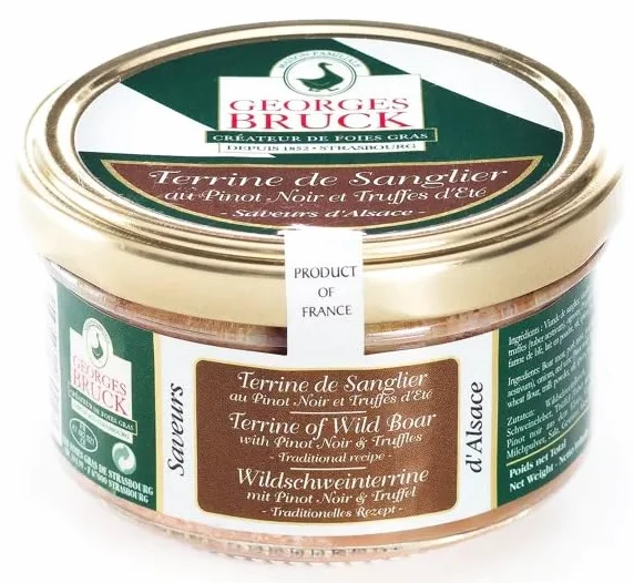 GEORGES BRUCK - FOIE GRAS di STRASBURGO, ALSAZIA - Rillettes/Terrina di Cinghiale al Pinot Nero e Tartufo Estivo - 2 x Barattolo di vetro 140 gr