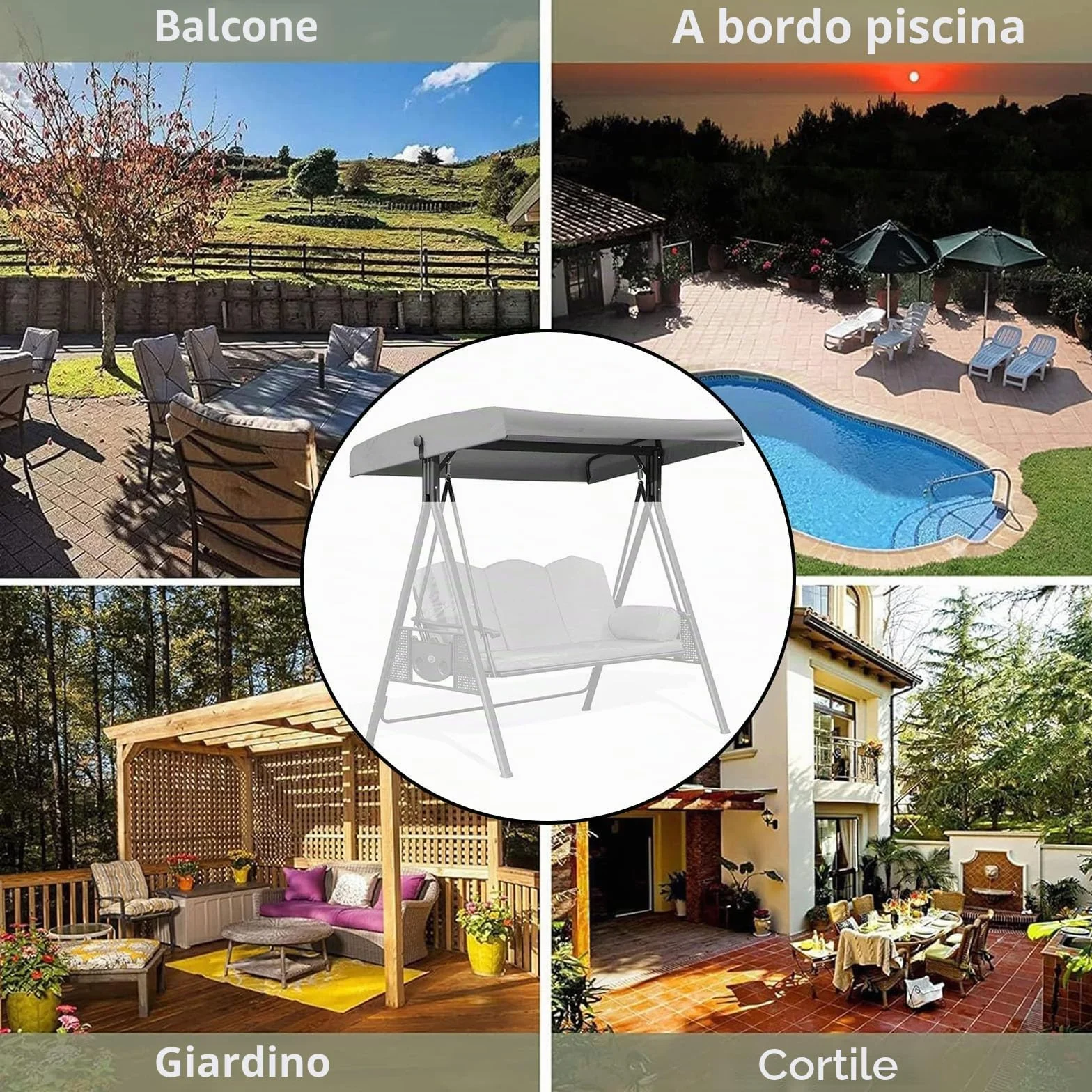 Grigio,Tetto di Ricambio per Dondolo, Copertura per Dondolo da Giardino 190 x 120cm, a 3 posti Tettino Parasole Universale Impermeabile Tetto del Dondolo da Giardino Telo per Altalena