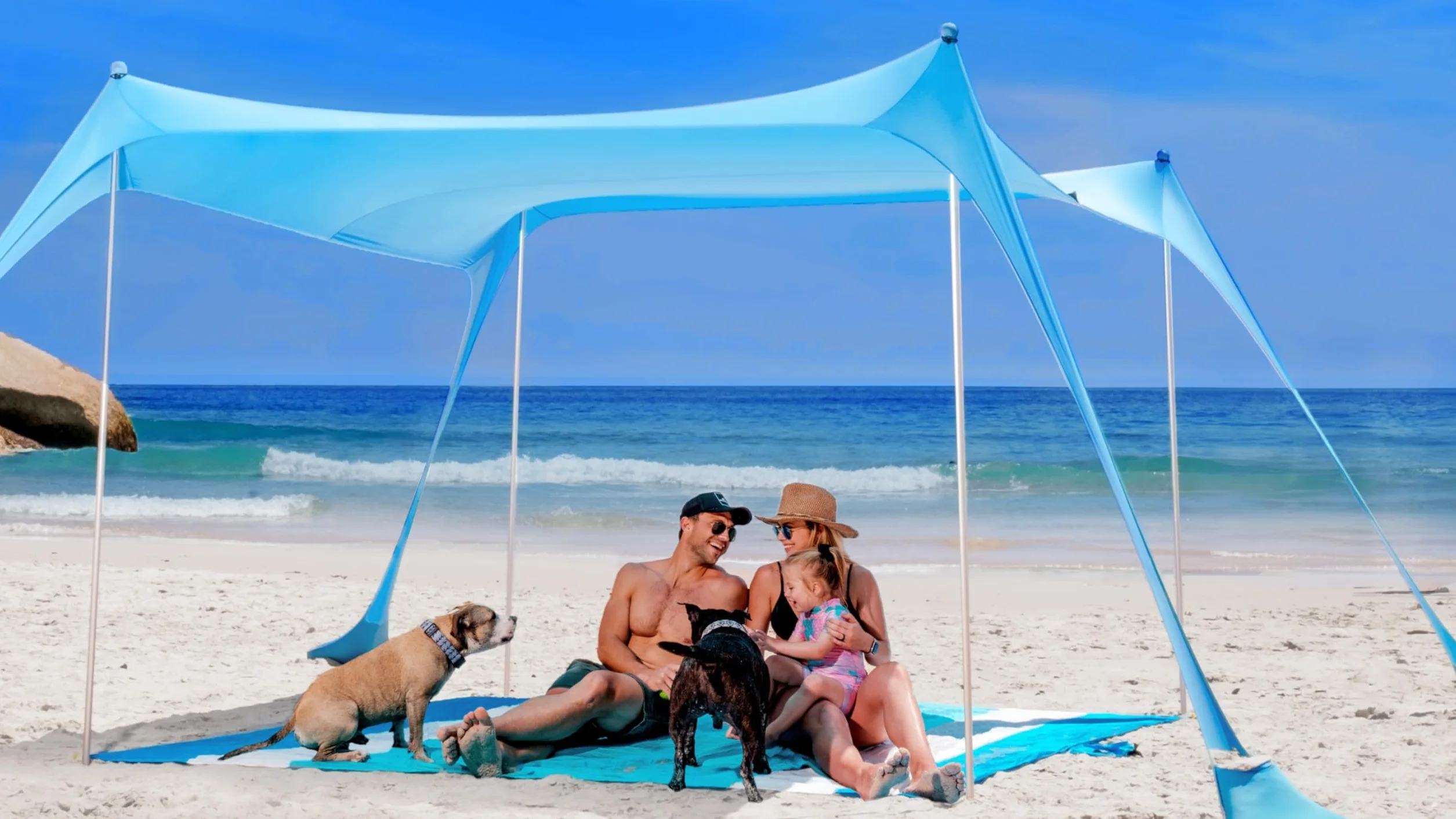 SUN NINJA Tenda da Spiaggia Portatile - Tenda da Sole per Mare - Parasole Pop Up Grande per Campeggio e Picnic - Protezione UV UPF 50+ - Borsa e Accessori Inclusi