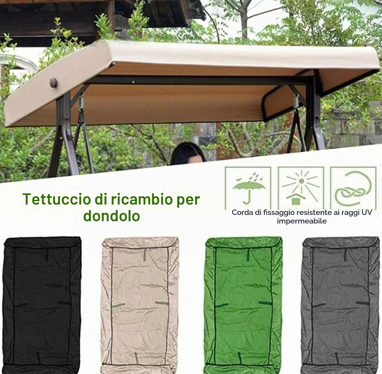 Grigio,Tetto di Ricambio per Dondolo, Copertura per Dondolo da Giardino 190 x 120cm, a 3 posti Tettino Parasole Universale Impermeabile Tetto del Dondolo da Giardino Telo per Altalena