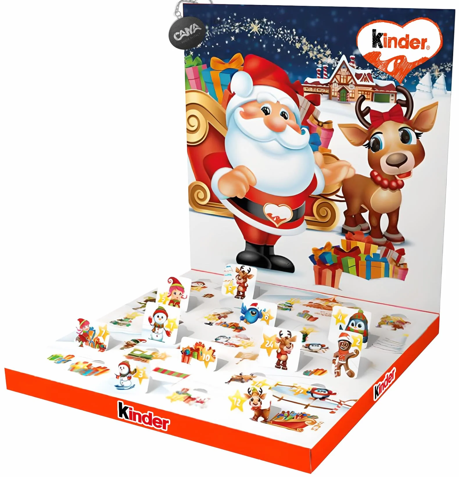 Kinder Calendario dell'Avvento NUOVO 2024 con Mini Eggs, Cuoricini, Figura Cave e Mini Cioccolato 123g con Portachiavi CAIYA®