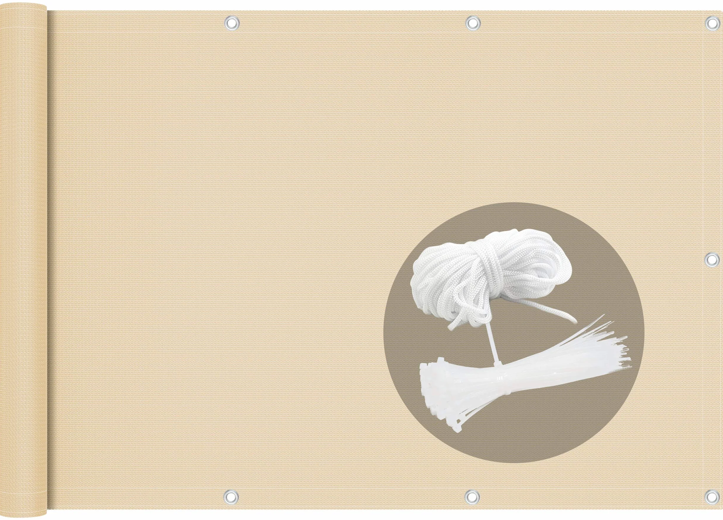 VOUNOT® Telo Frangivista per Balcone Giardino, Frangivento in HDPE, 90x600 cm, Privacy Recinzione Copertura per Balcone, Beige