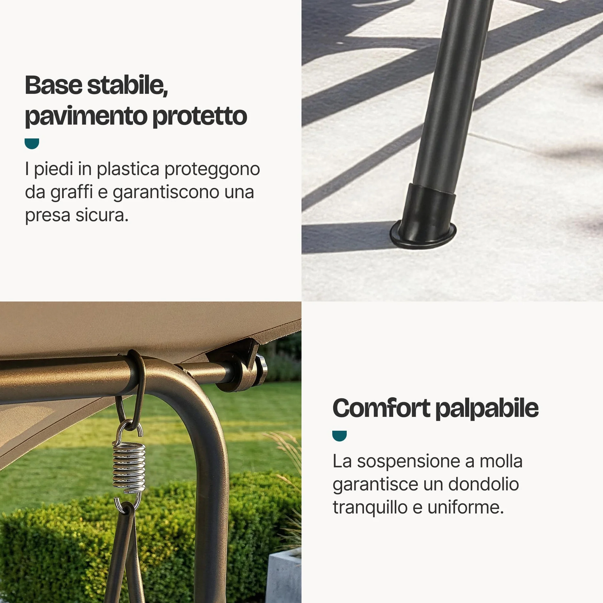 [en.casa] Dondolo da Giardino a 3 Posti con Tettuccio Parasole Regolabile e Schienale Panchina a Dondolo Altalena da Esterno Terrazza Struttura in Acciaio 173x119x153 cm - Grigio/Beige