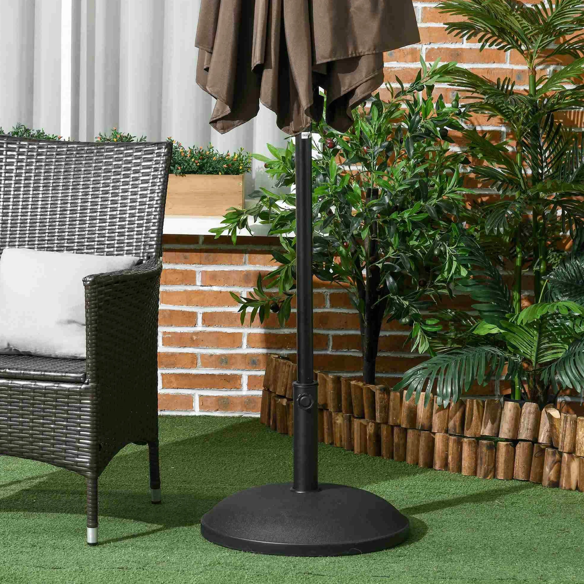 Outsunny Base Ombrellone in Cemento per Ombrelloni con Palo di Ø35mm, Ø38mm, Ø48mm, per Giardino, Terrazzo e Balcone, Nero Ø49x37 cm