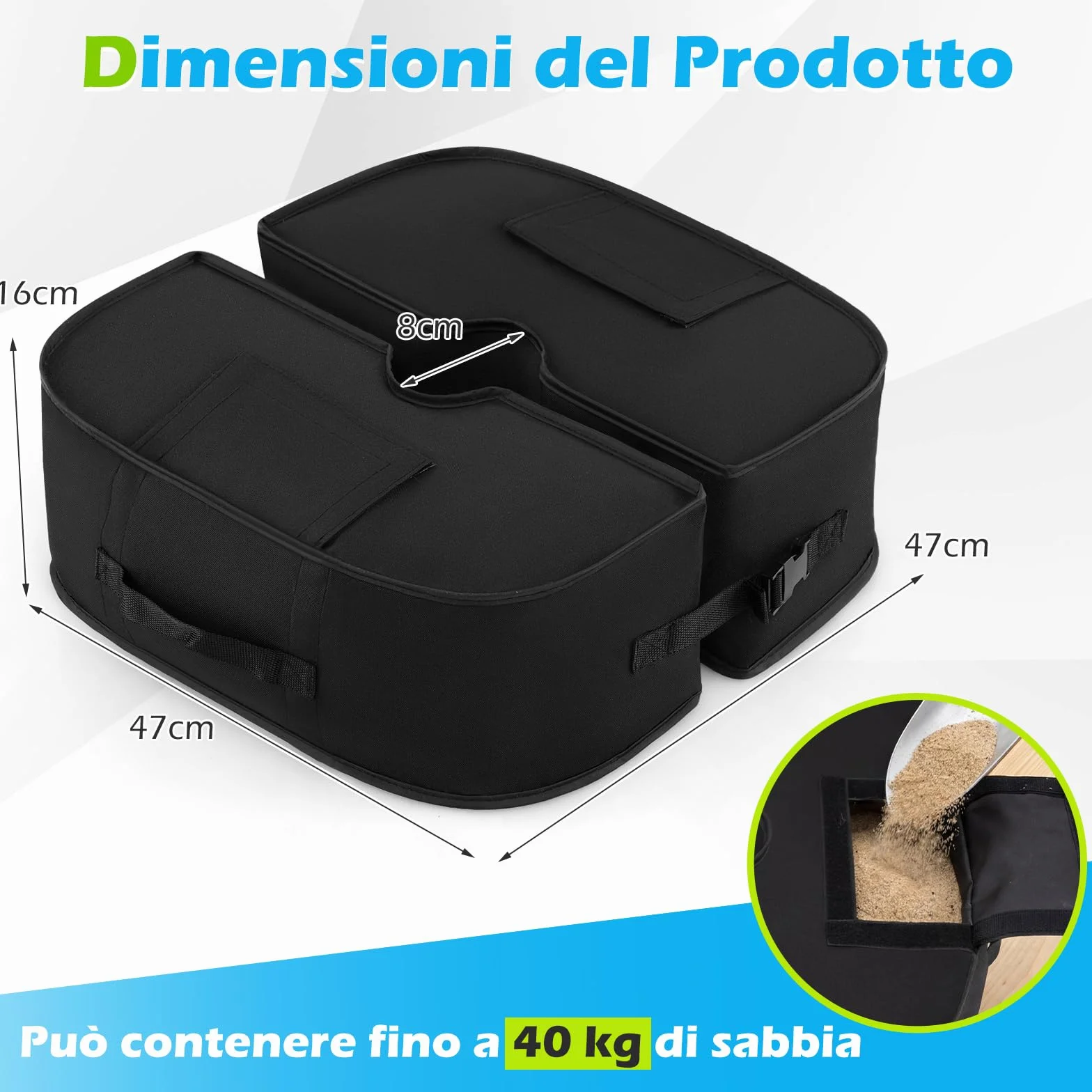COSTWAY Sacchi di Sabbia per Ombrellone da Giardino, Pesi per Base Ombrello, Universale, Portatile, Staccabile, Rempibile Fino a 40 kg, in Tessuo Oxford, per Balcone, Cortile (Modello 1,Nero)