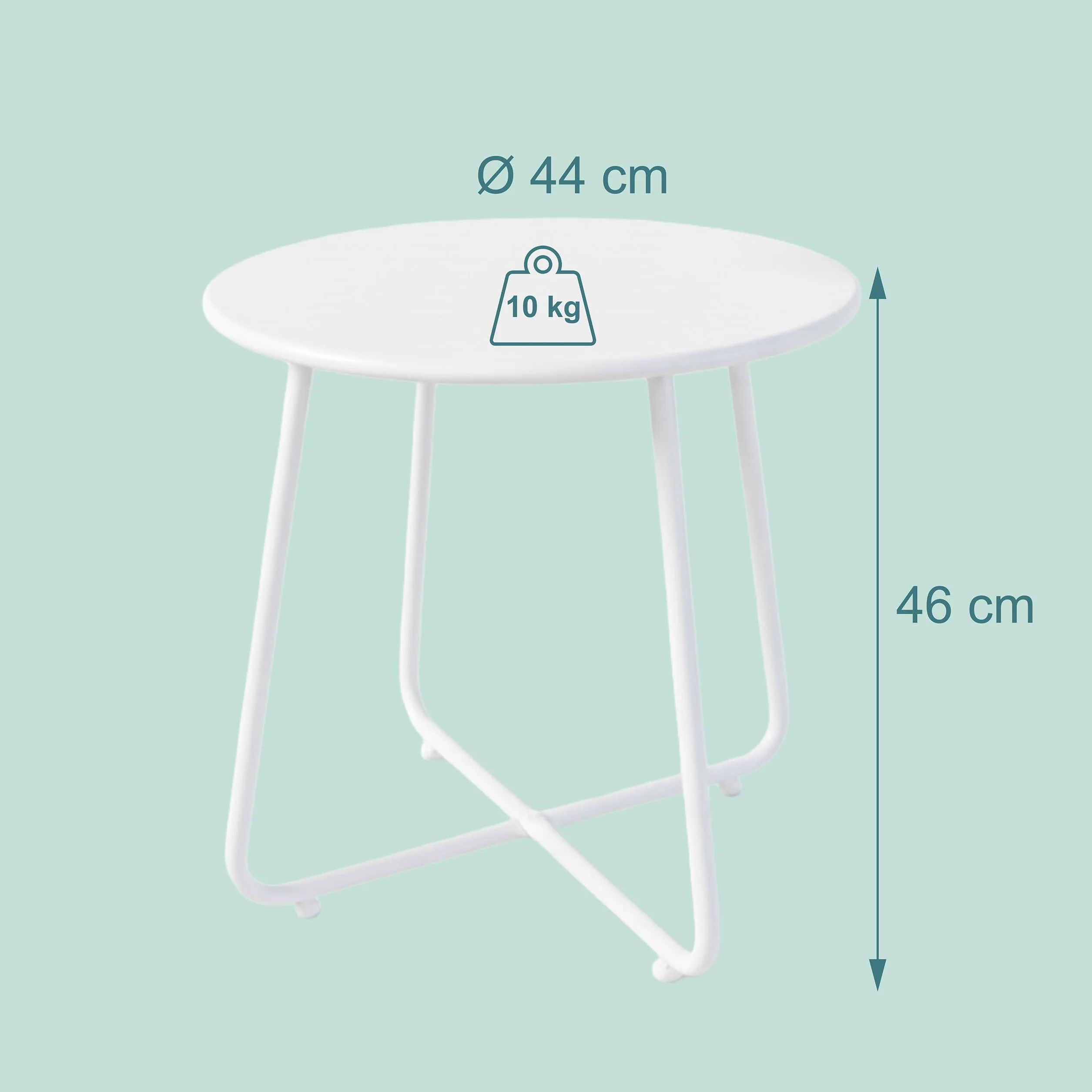 Relaxdays Tavolino Rotondo in Metallo Resistente alle intemperie, 46x44 cm, Bianco, da Interno/Esterno