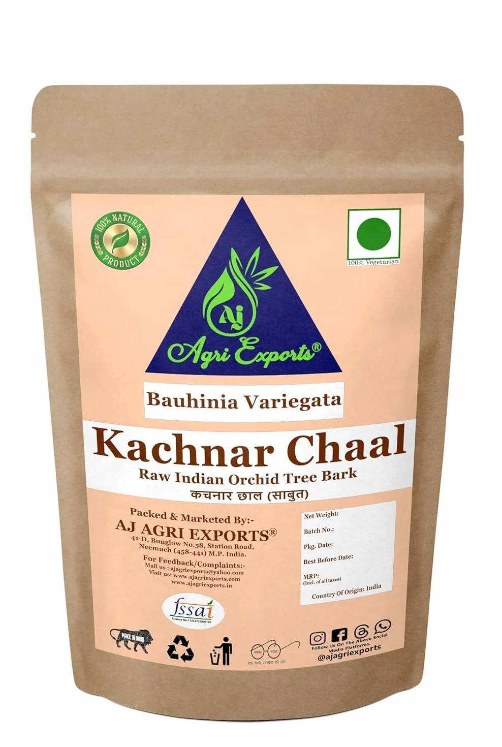 Kachnar Chhal - Kachnar Ki Chaal - Kachnaar Chhal - Kachnar Chal - Bauhinia Variegata Corteccia - Corteccia di orchidea - Kanchnar Chhal - Kachnar Chal (100 grammi)
