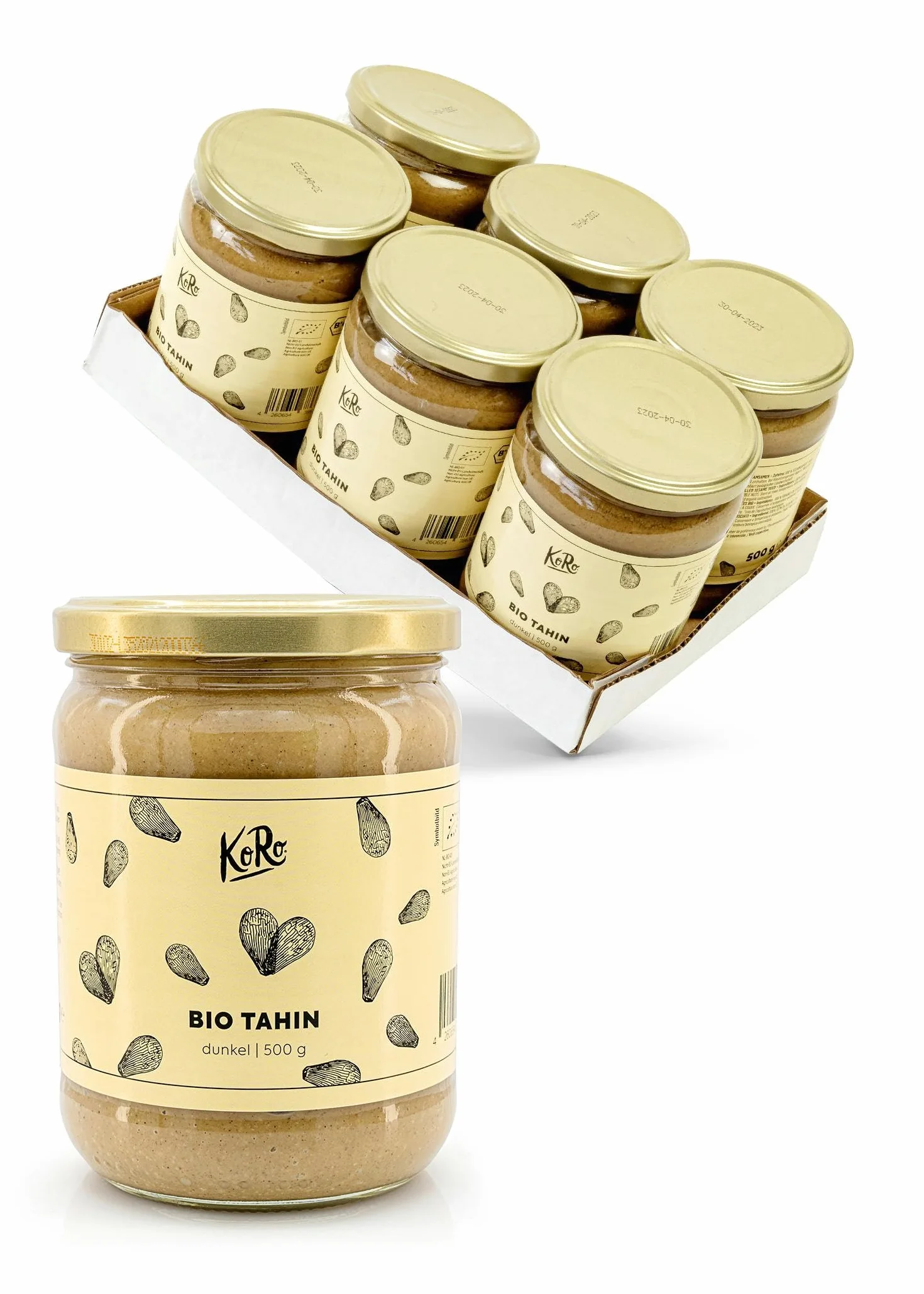 KoRo - Tahina scura bio 6 x 500 g - 100% semi di sesamo non decorticati - Ideale per hummus e salse - Extra cremosa - Senza additivi